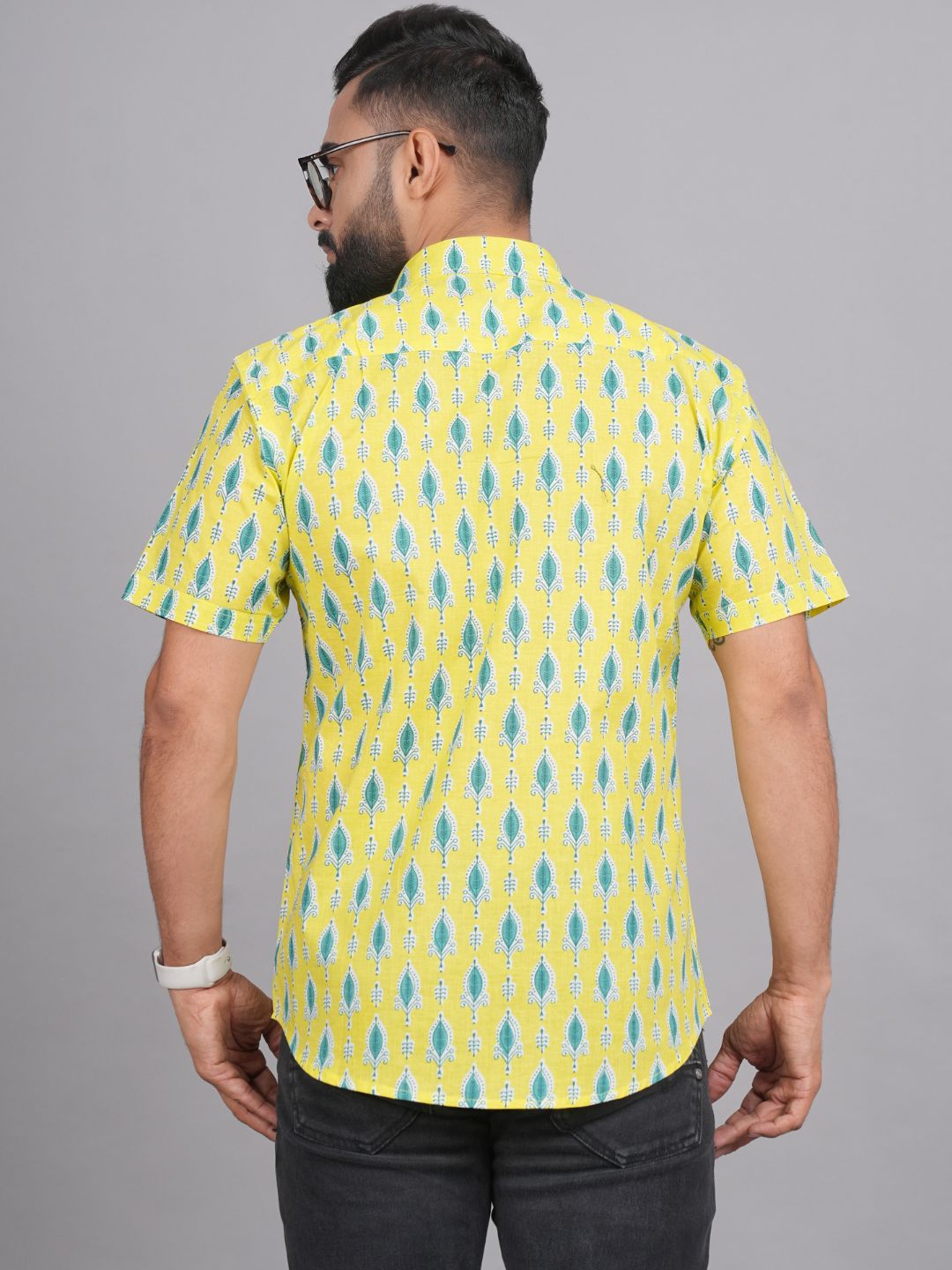 LIVING ROOTS Yelow Cotton Printed Shirt (M-1PC-001-M)