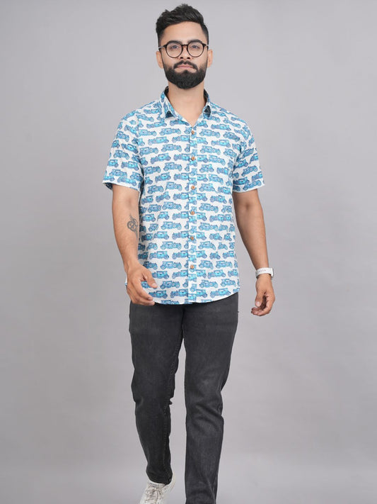 LIVING ROOTS Cotton Printed Half Sleeves Shirt (M-1PC-004-M)