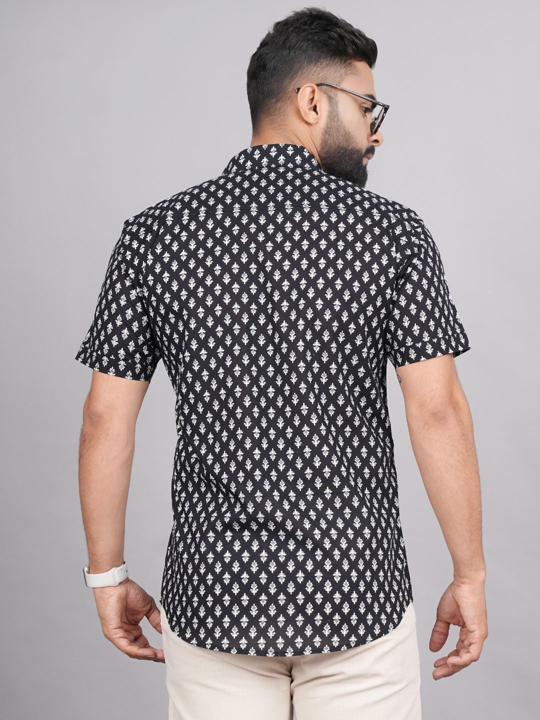 LIVING ROOTS Black Block Print Cotton Shirt