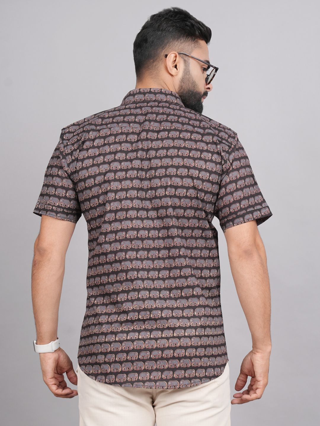 LIVING ROOTS Brown Hand Block Print Cotton Shirt (M-1PC-012-M)