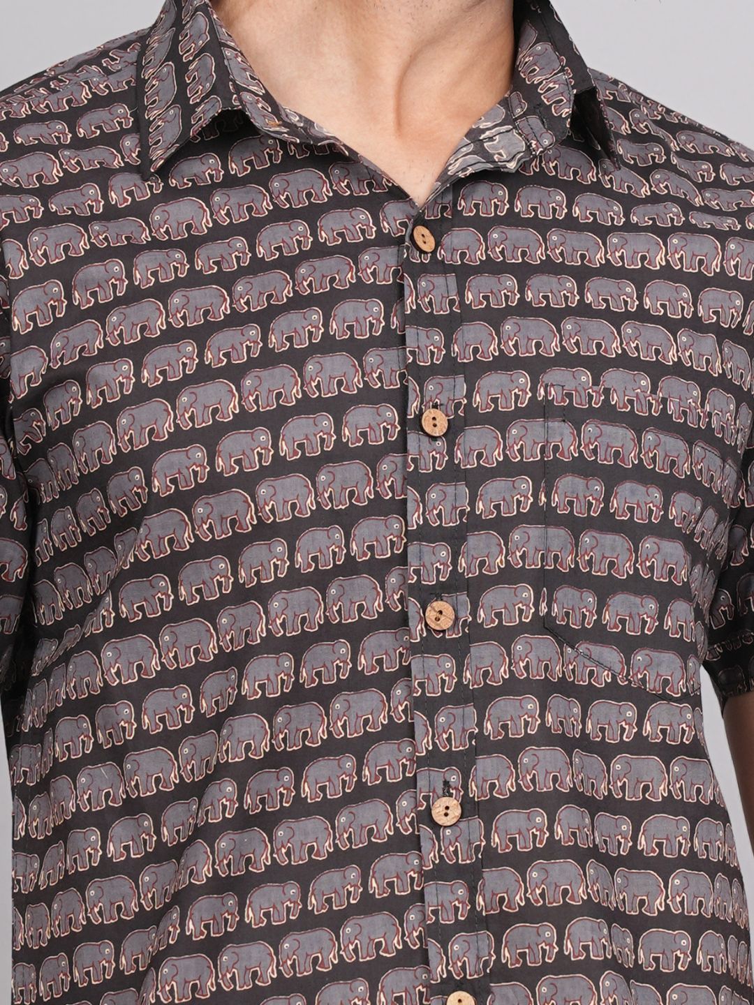 LIVING ROOTS Brown Hand Block Print Cotton Shirt (M-1PC-012-M)