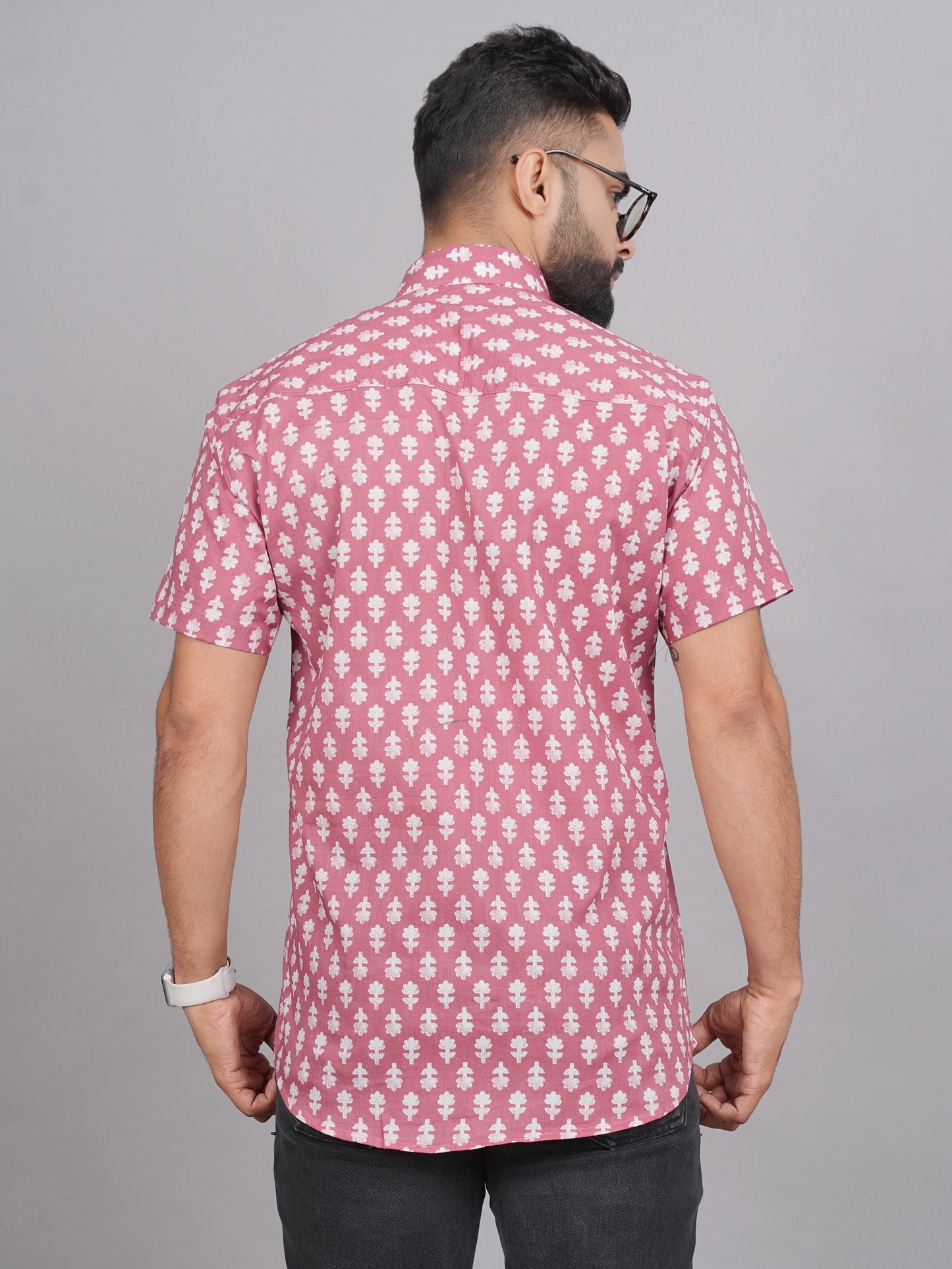 LIVING ROOTS Red Block Print Cotton Shirt (M-1PC-014-M)