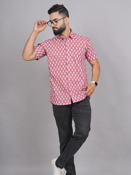 LIVING ROOTS Red Block Print Cotton Shirt