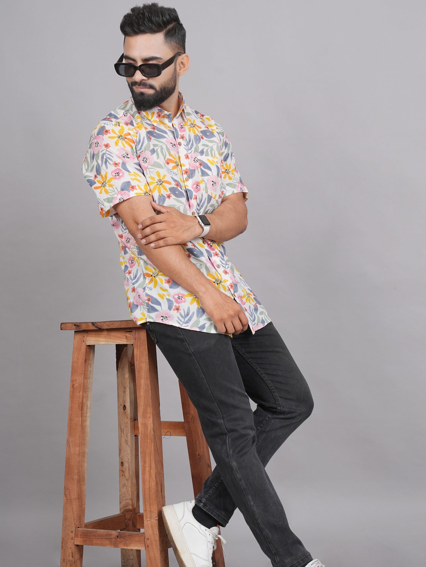 LIVING ROOTS Colorful Block Print Cotton Shirt (M-1PC-015-M)