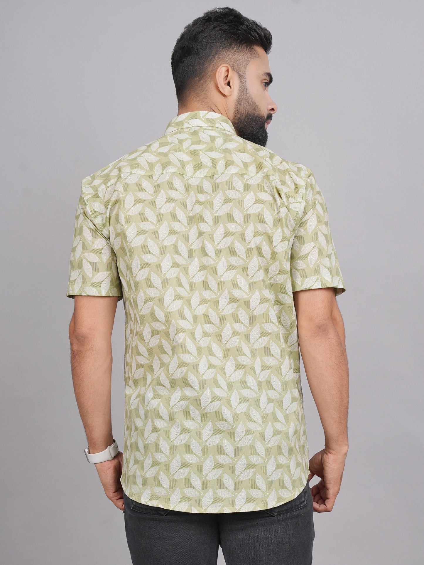 LIVING ROOTS Green Hand Block Print Cotton Shirt (M-1PC-016-M)