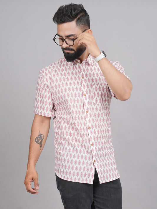 LIVING ROOTS Pink Booti Block Print Cotton Shirt