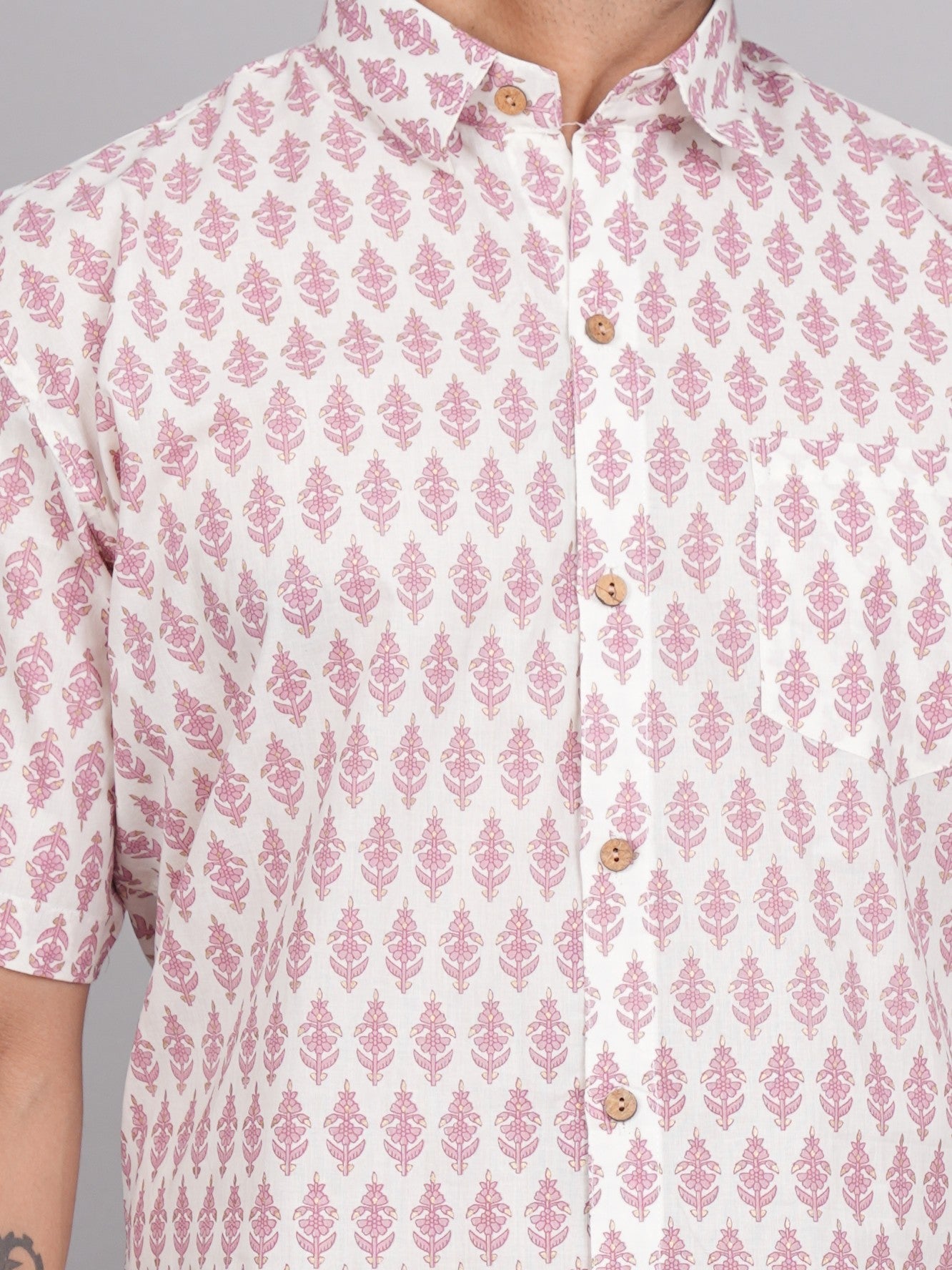 LIVING ROOTS Pink Booti Block Print Cotton Shirt (M-1PC-017-M)