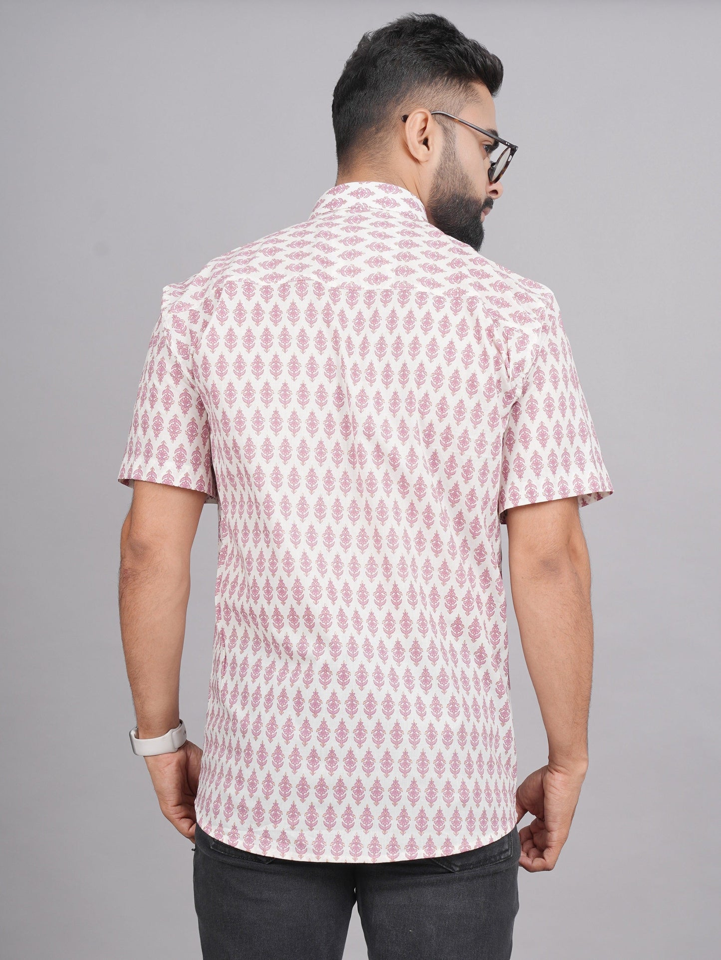 LIVING ROOTS Pink Booti Block Print Cotton Shirt (M-1PC-017-M)