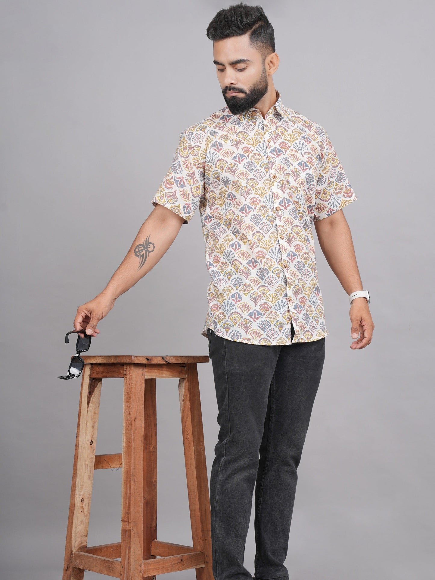 LIVING ROOTS Colorful Hand Block Print Cotton Shirt (M-1PC-019-M)