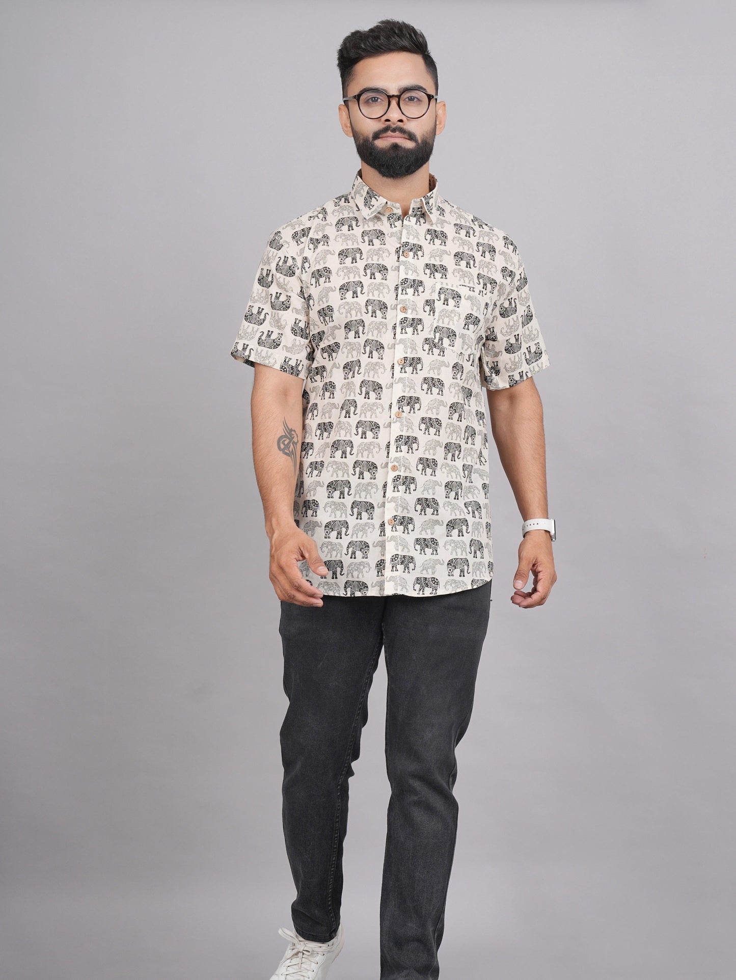 LIVING ROOTS Elephant Print Cotton Shirt (M-1PC-020-M)