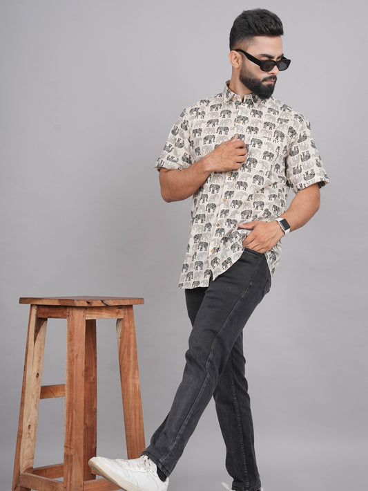 LIVING ROOTS Elephant Print Cotton Shirt (M-1PC-020-M)