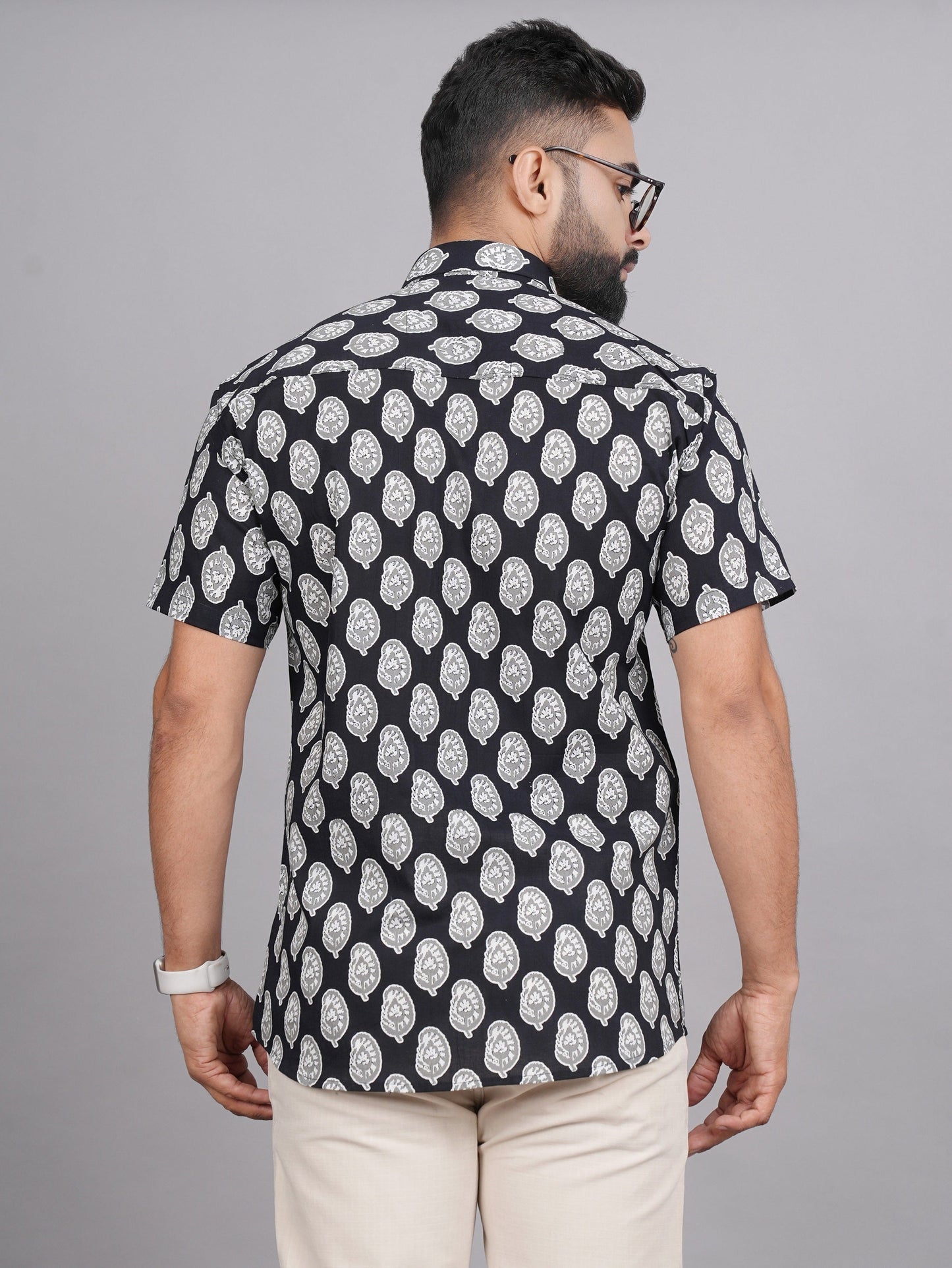 LIVING ROOTS Black Block Print Cotton Shirt (M-1PC-025-M)