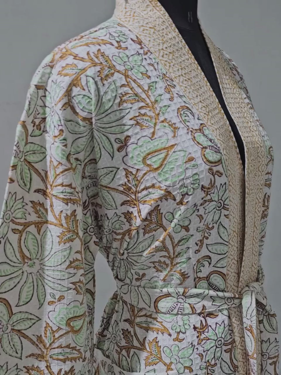 Handblock Printed Cotton Waffle Unisex Bath Robe - Free Size (Set Of 1) (010-BIG)