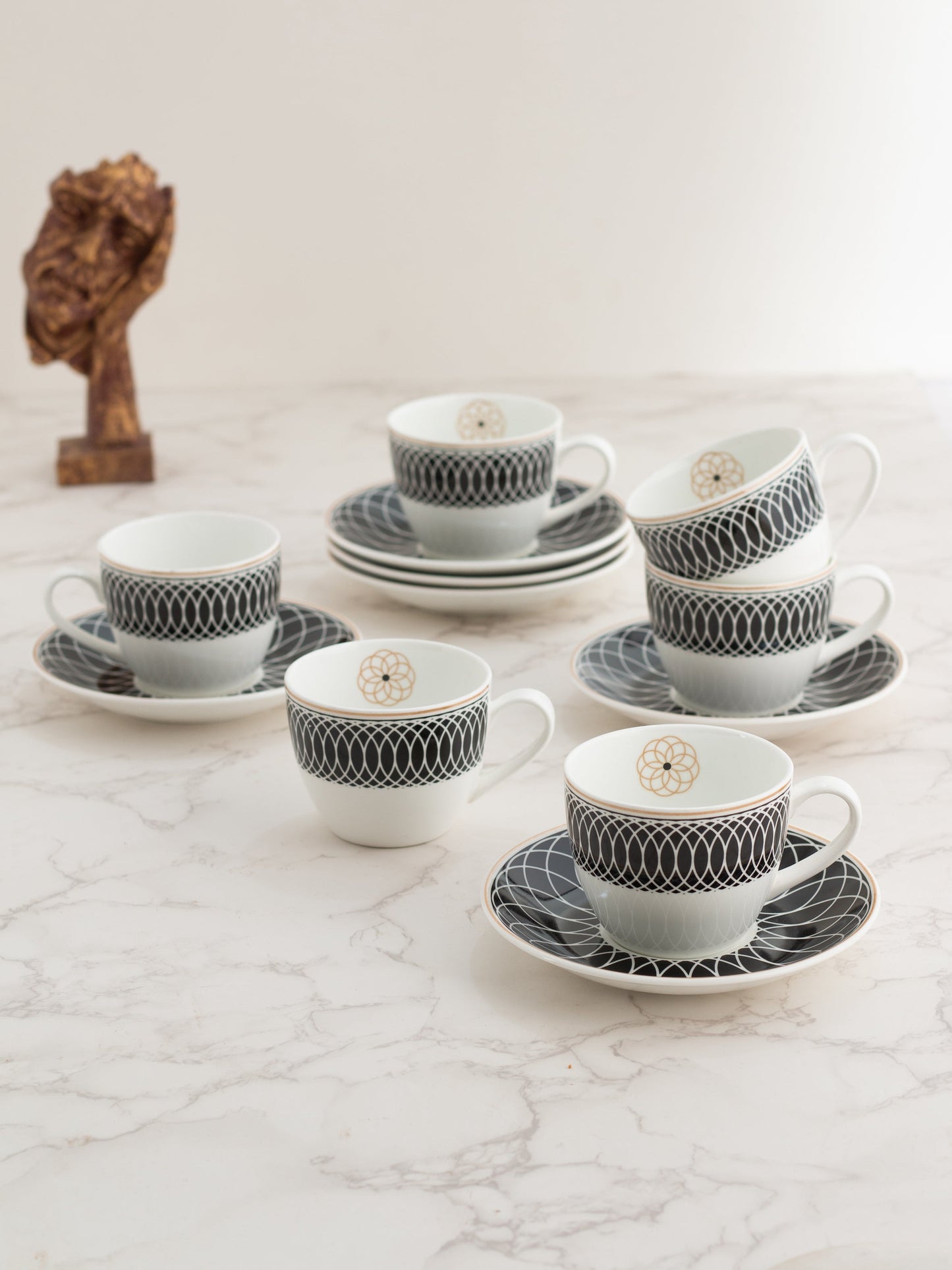 Cream Super Cup & Saucer, 210ml, Set of 12 (6 Cups + 6 Saucers) (S302)