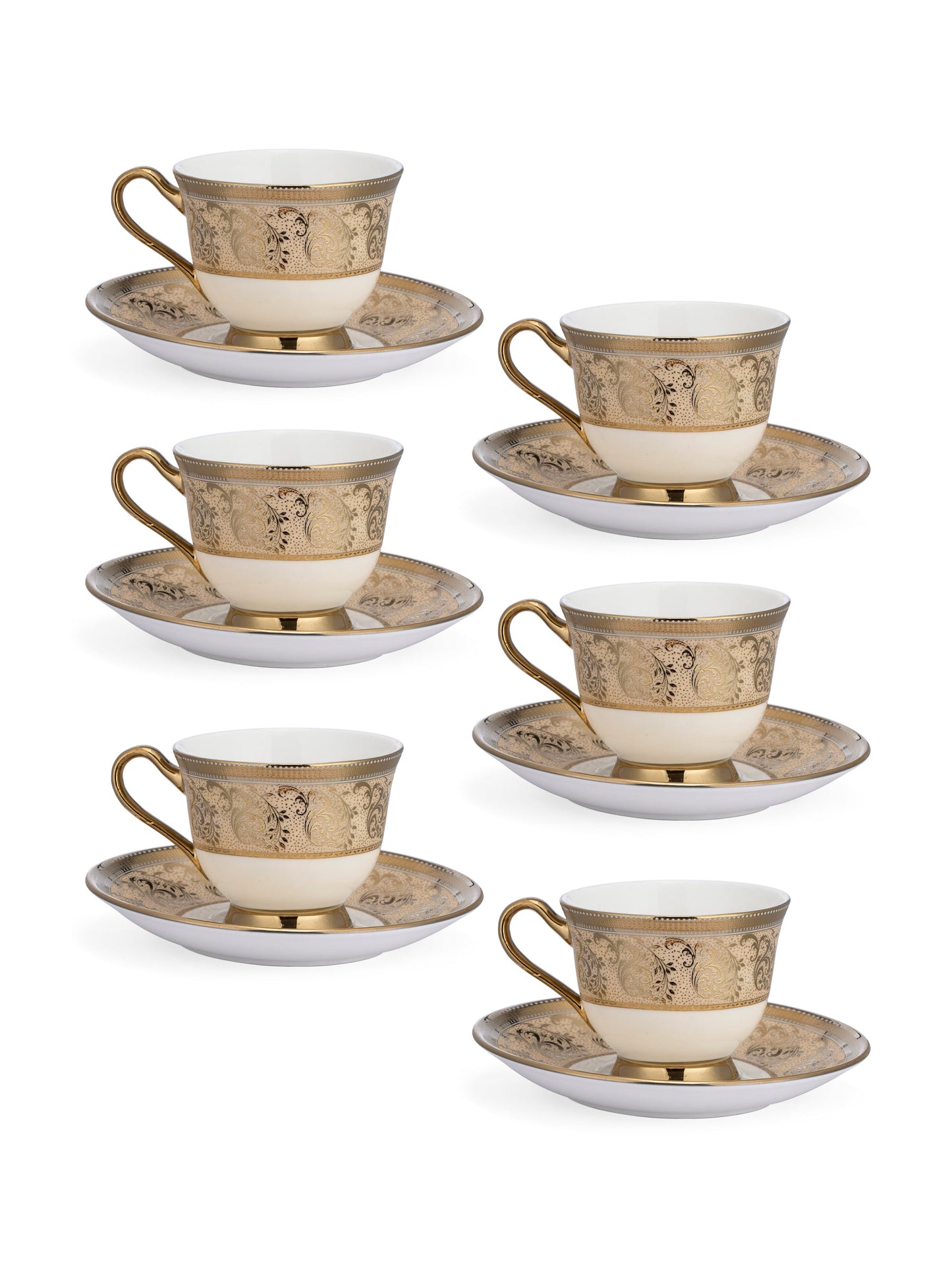 New Georgian Ebony Cup & Saucer, 210ml, Set of 12 (6 Cups + 6 Saucers) (E646)