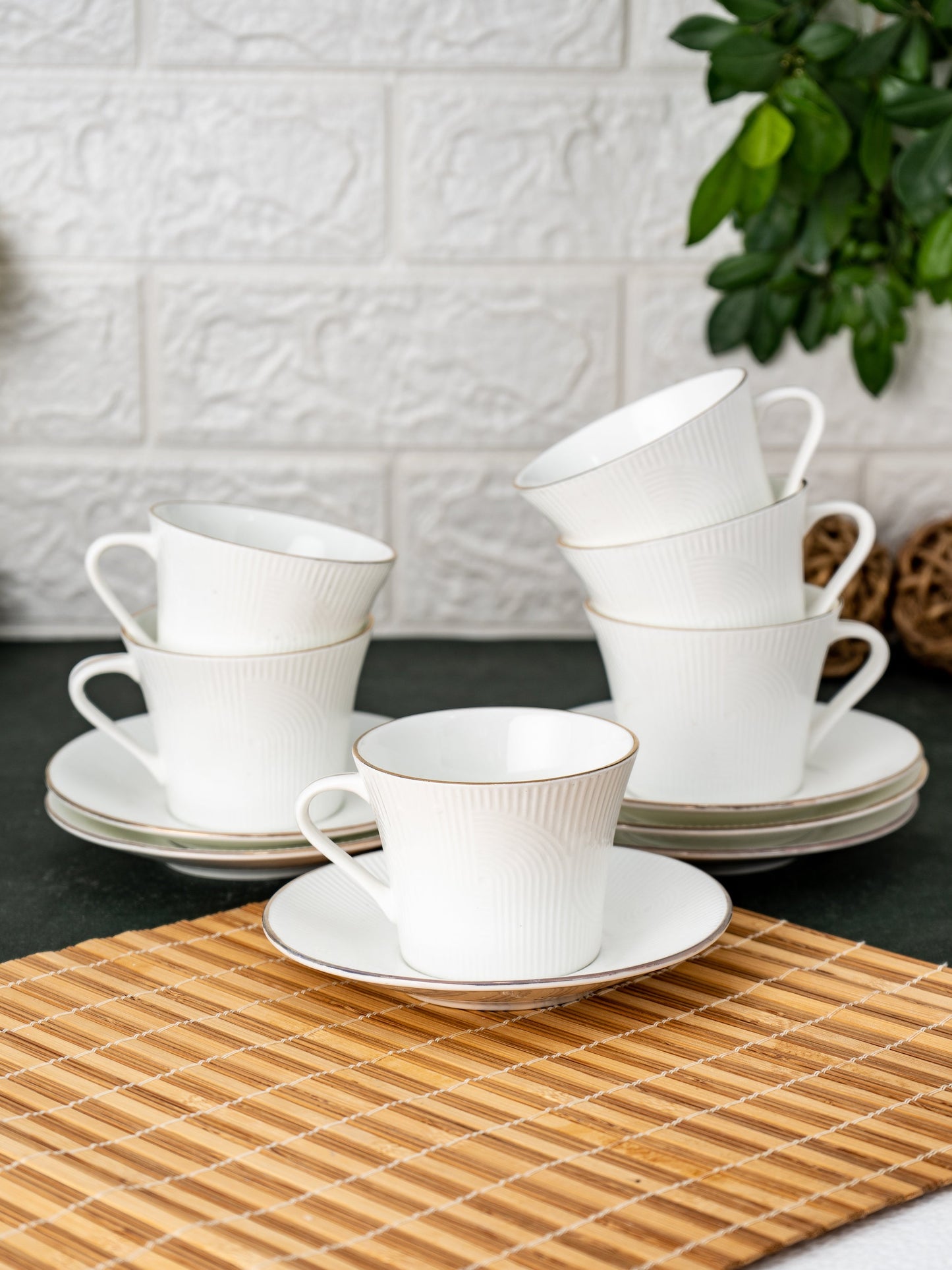 Alpha Impression Cup & Saucer, 210ml, Set of 12 (6 Cups + 6 Saucers) (1101)