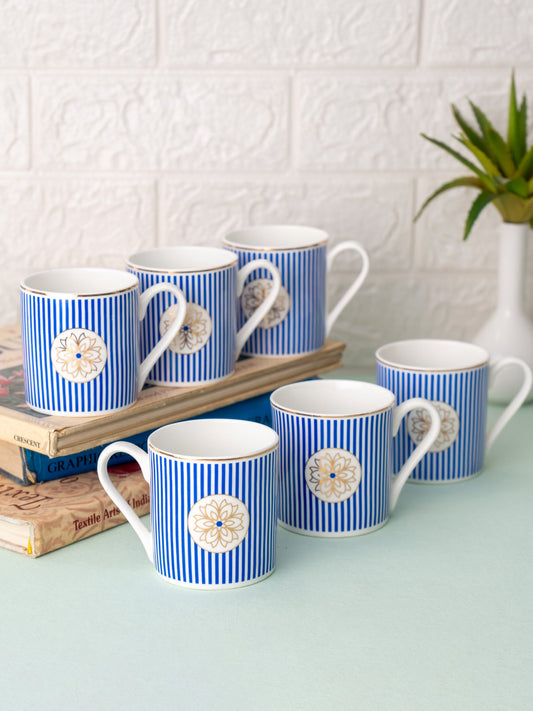 Melon Noir Blue Coffee & Tea Mugs, 220ml, Set of 6 (N404)