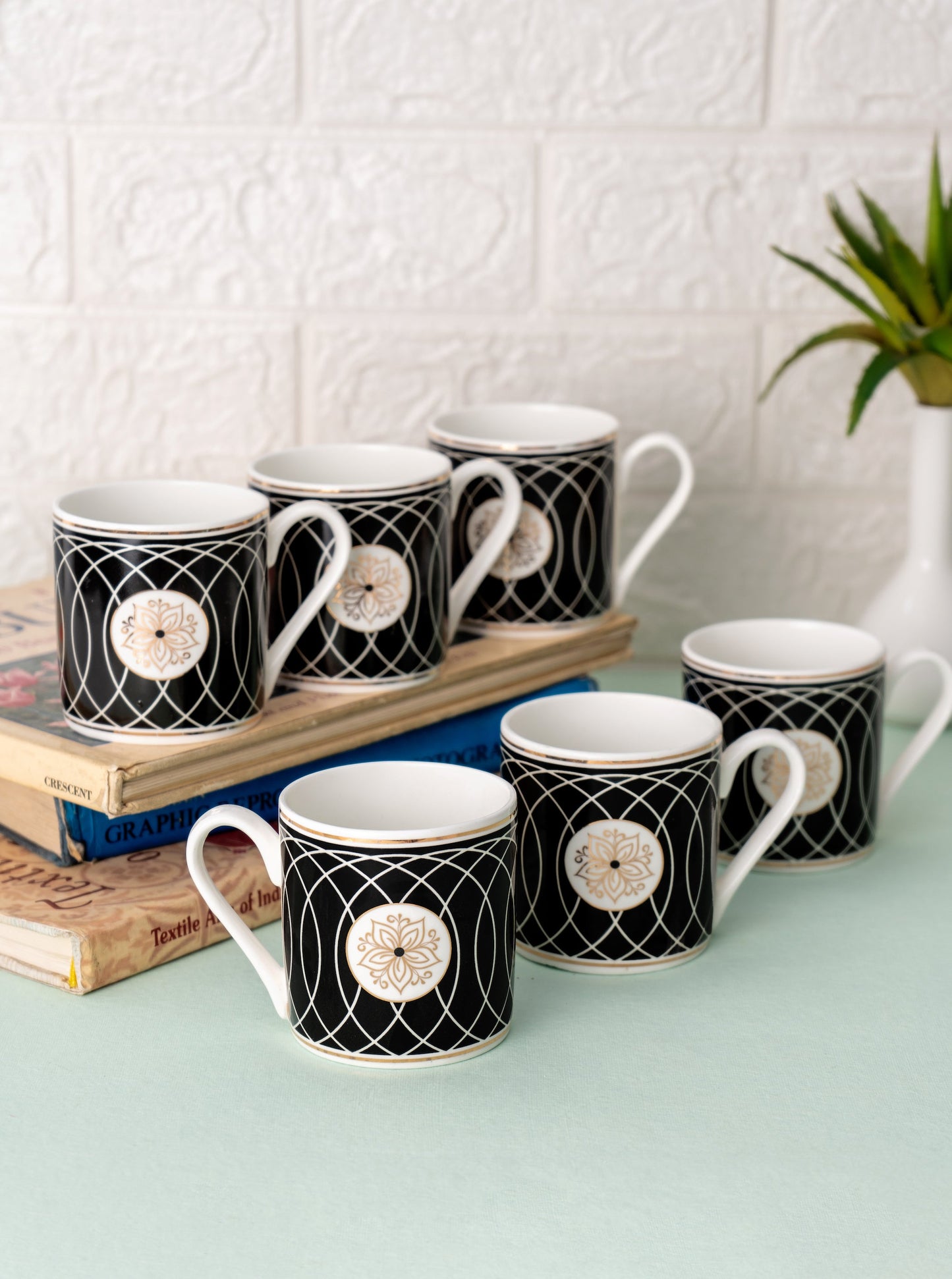 Melon Noir Black Coffee & Tea Mugs, 220ml, Set of 6 (N403)