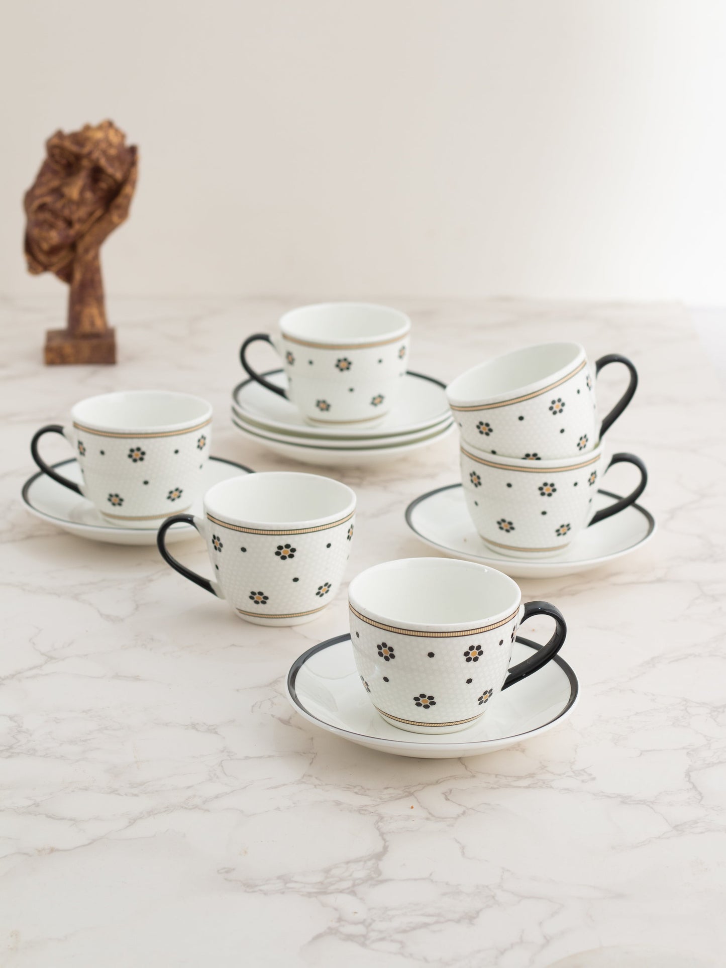 Cream Monochrome Cup & Saucer, 210ml, Set of 12 (6 Cups + 6 Saucers) (MC704)