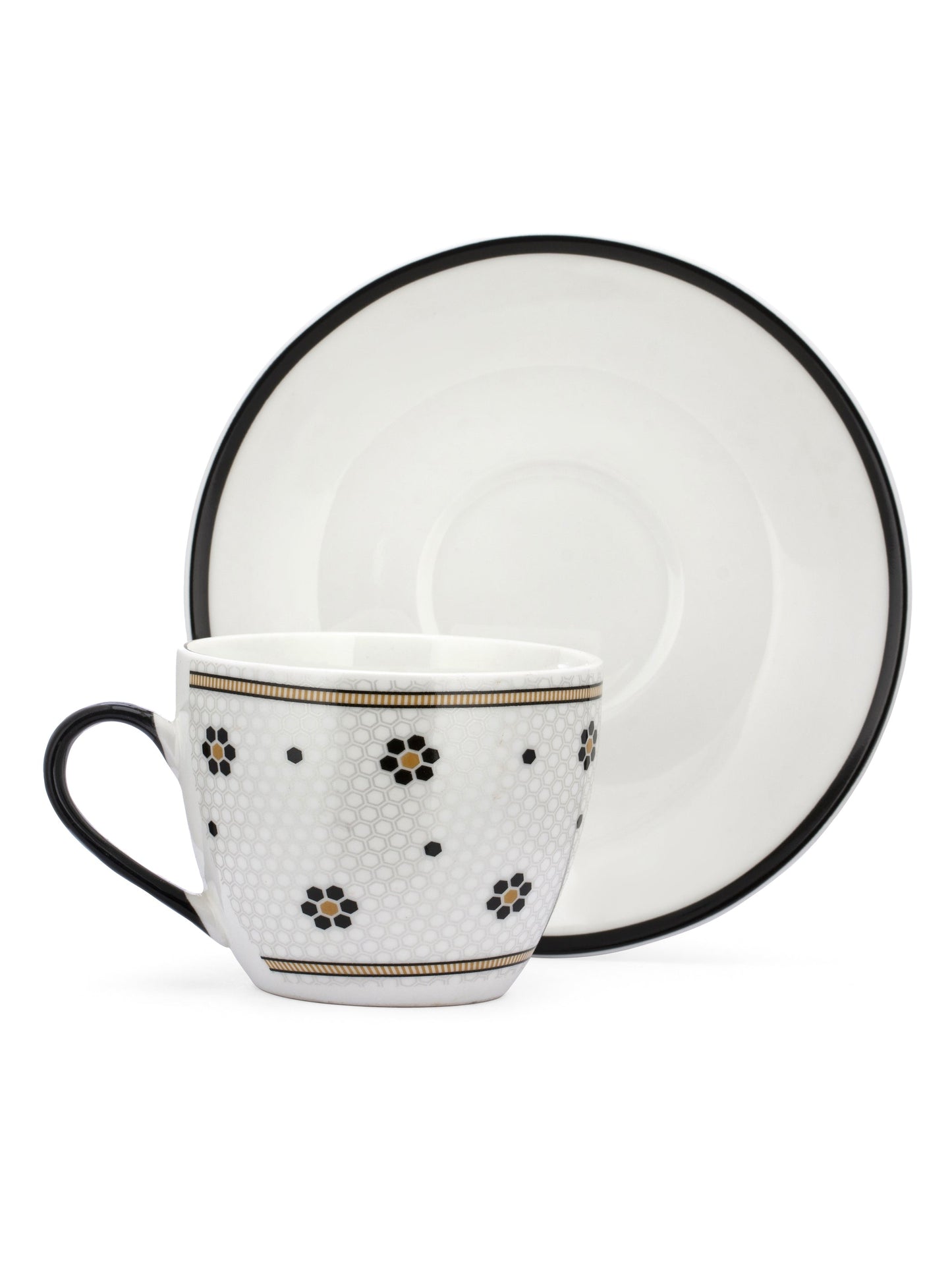 Cream Monochrome Cup & Saucer, 210ml, Set of 12 (6 Cups + 6 Saucers) (MC704)