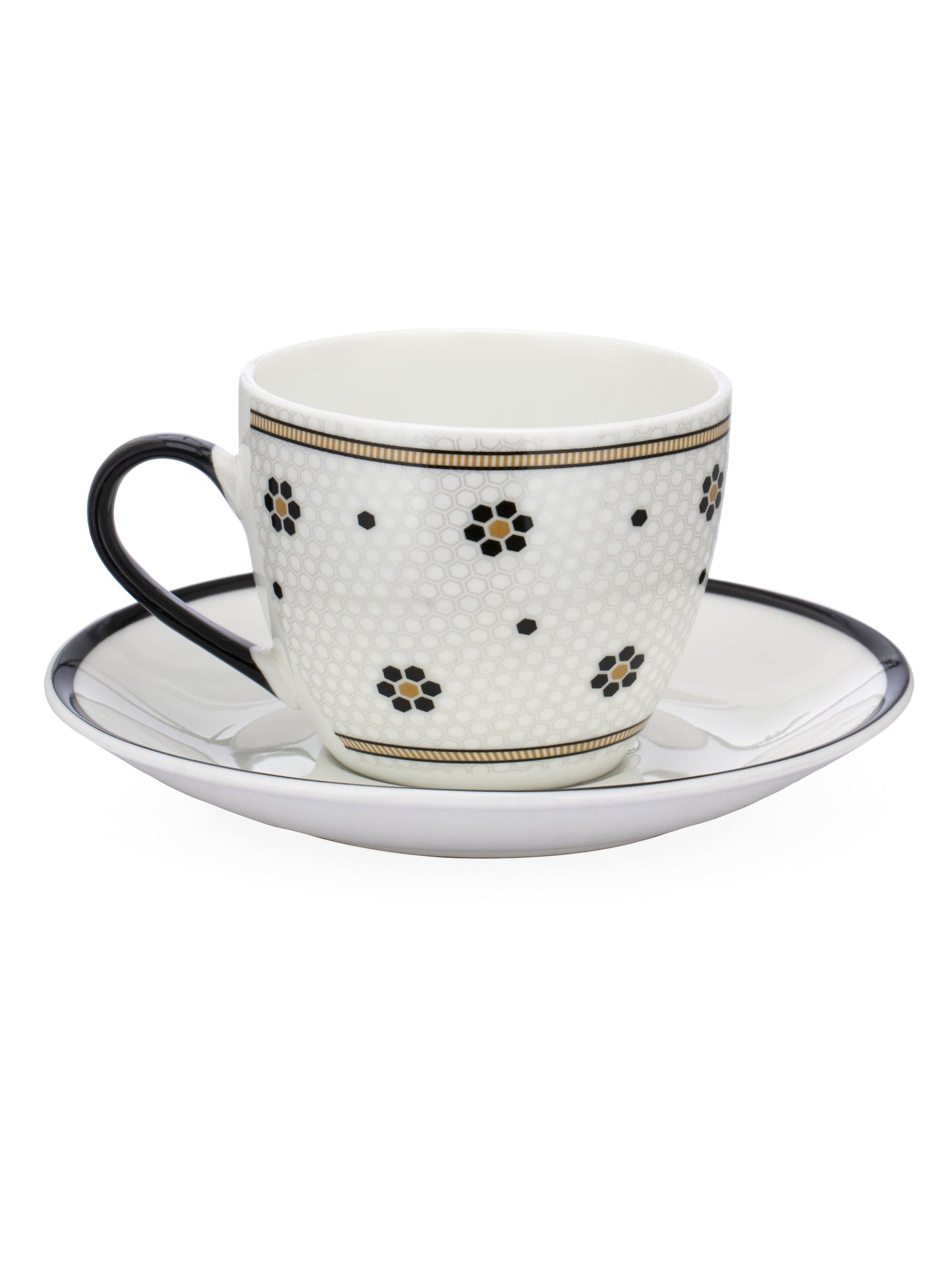 Cream Monochrome Cup & Saucer, 210ml, Set of 12 (6 Cups + 6 Saucers) (MC704)