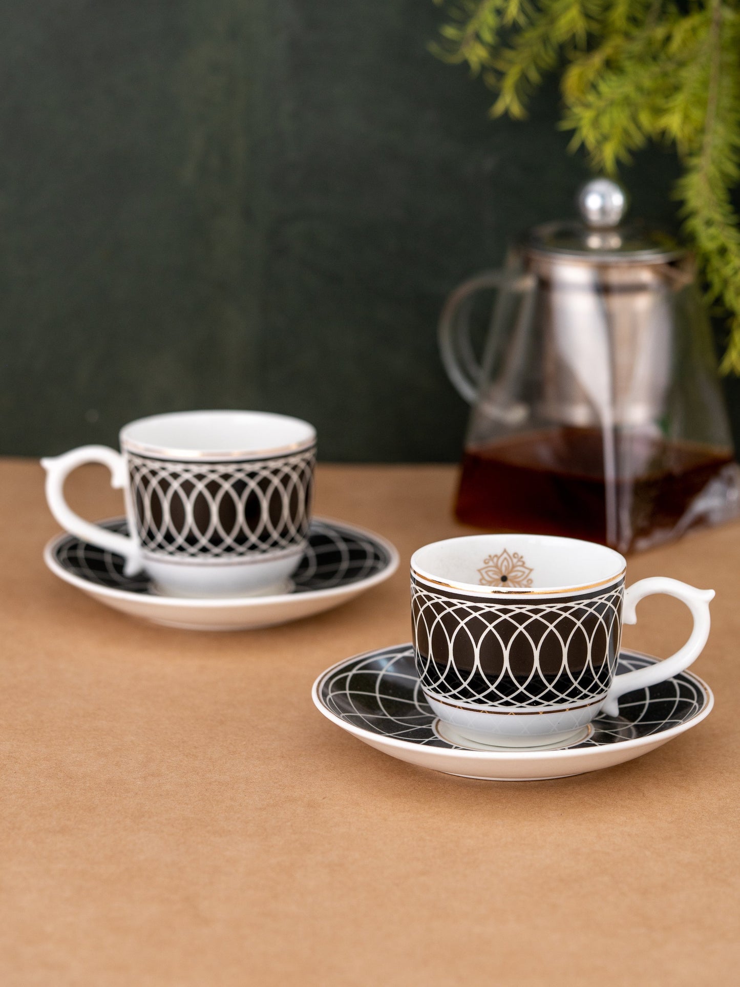 Maharani Noir Cup & Saucer, 210ml, Set of 12 (6 Cups + 6 Saucers) (403)