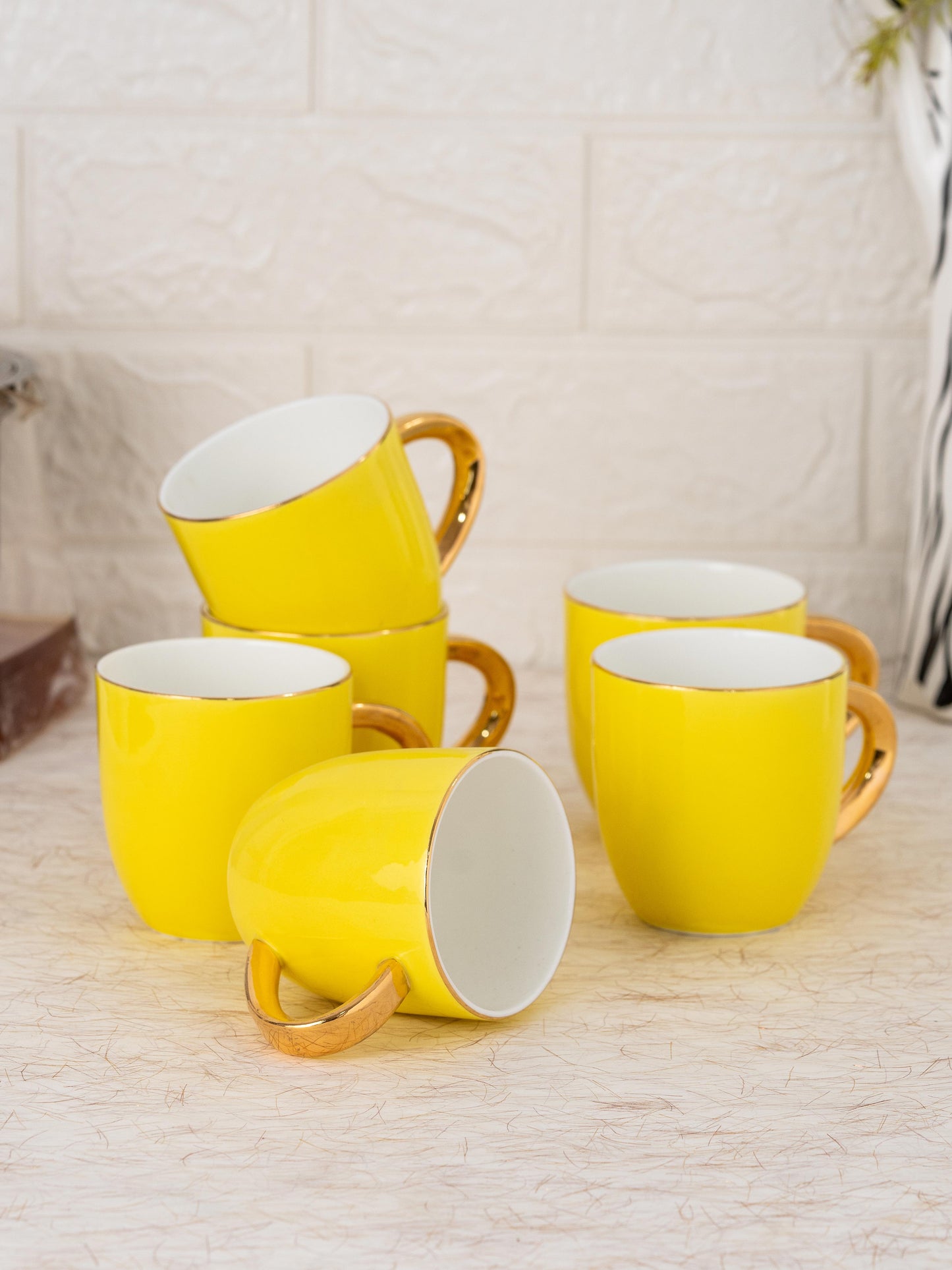 JCPL Ornate Skylight Coffee Mug/ Tea Cup, 220ml, Set of 6, Yellow