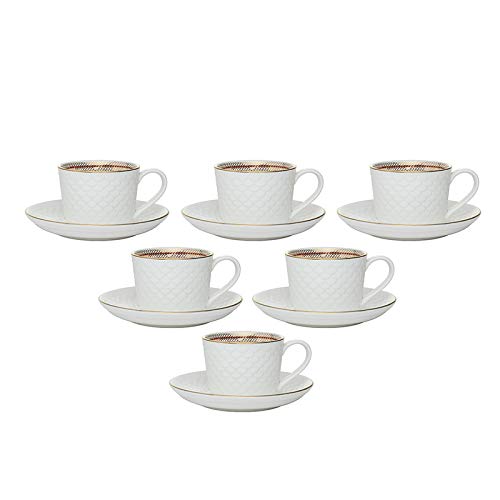 Ripple Impression Cup & Saucer, 210ml, Set of 12 (6 Cups + 6 Saucers)