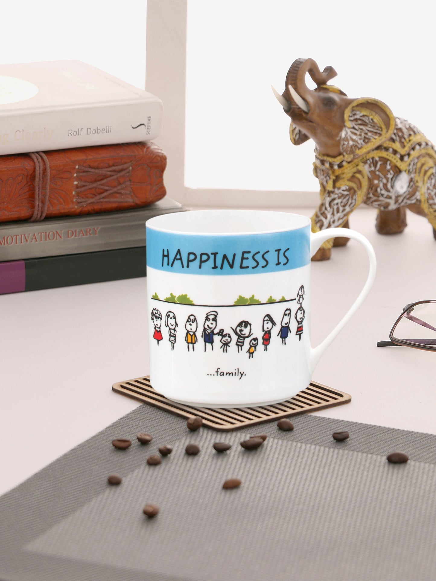 Happiness Family Ceramic Coffee/ Milk Mug 300ml 1 Piece - Clay Craft India