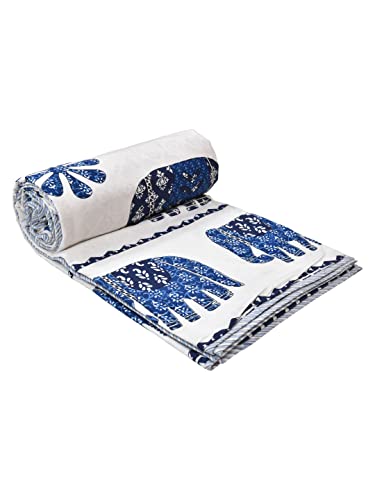 LIVING ROOTS 100% Cotton Dohar King Size Reversible Hand Block Printed Malmal Summer Dohar (21-011-A)