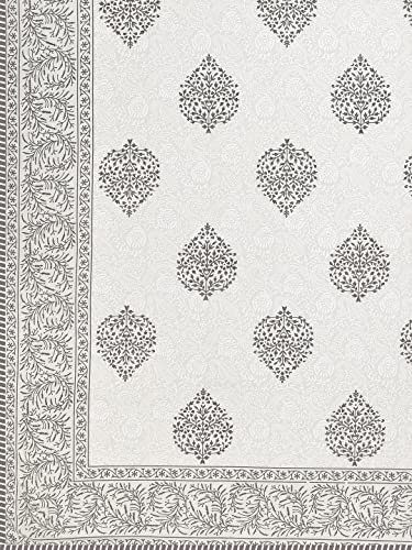 LIVING ROOTS 100% Cotton Dohar King Size Reversible Hand Block Printed Malmal Summer Dohar (Grey Motifs) (21-014-B)