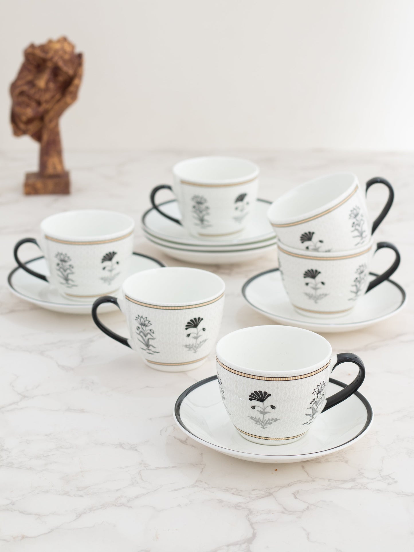 Cream Monochrome Cup & Saucer, 210ml, Set of 12 (6 Cups + 6 Saucers) (MC705)