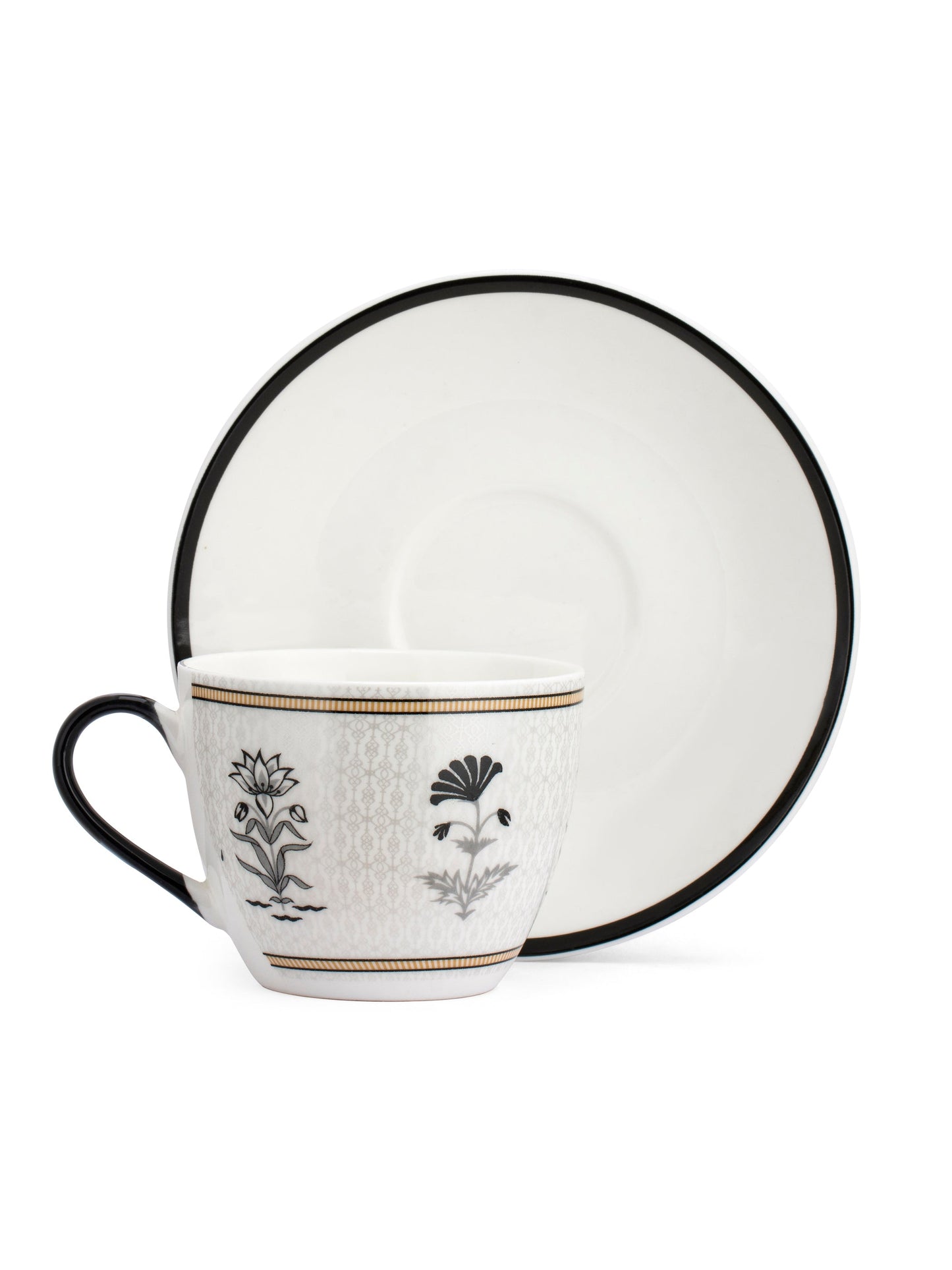 Cream Monochrome Cup & Saucer, 210ml, Set of 12 (6 Cups + 6 Saucers) (MC705)