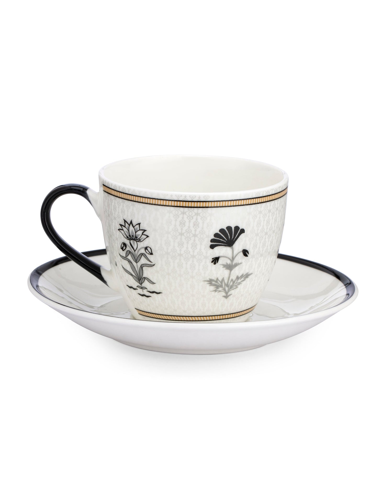 Cream Monochrome Cup & Saucer, 210ml, Set of 12 (6 Cups + 6 Saucers) (MC705)