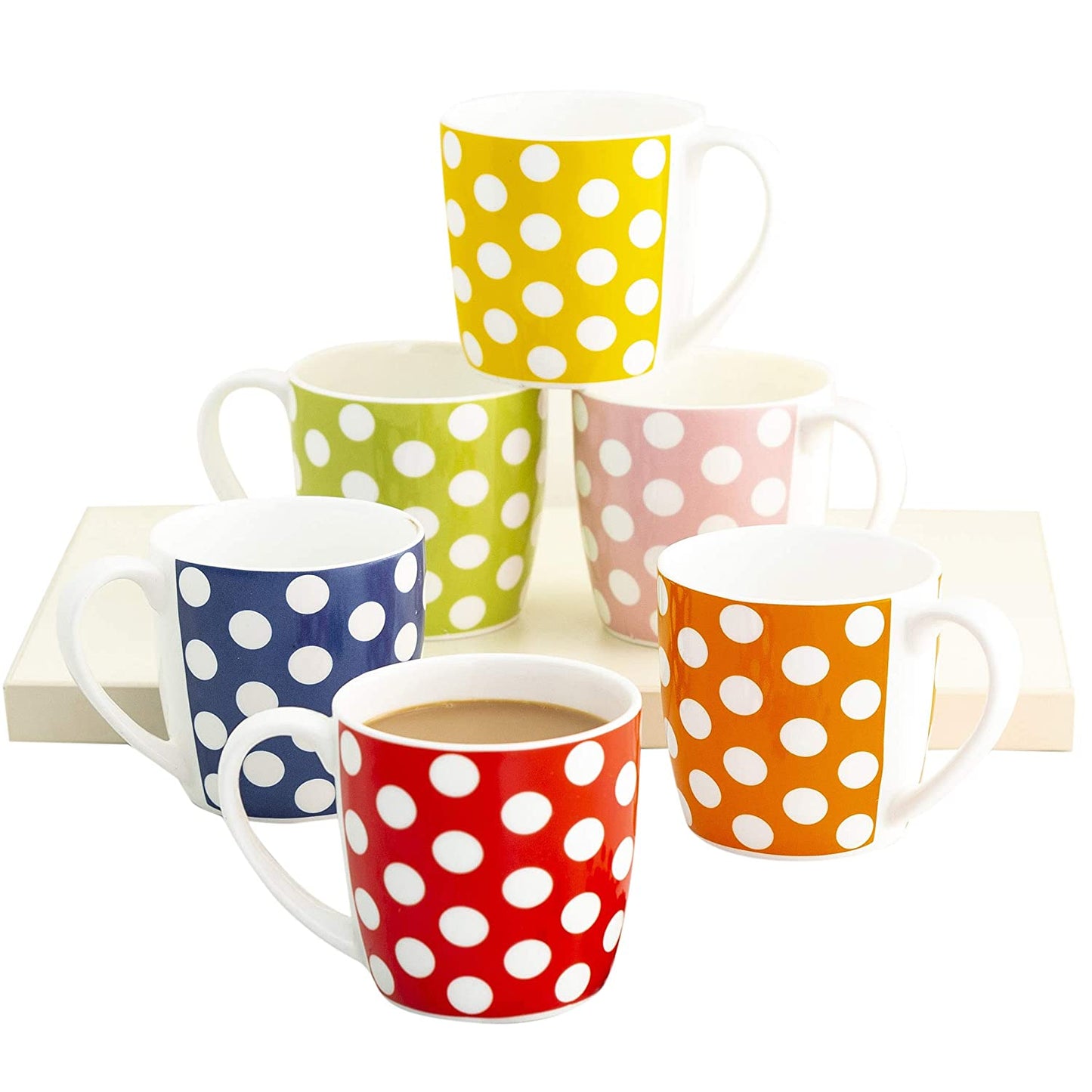 Alton Polka Coffee Mugs & Tea Cups Set, 210ml, Set of 6 (Mix)