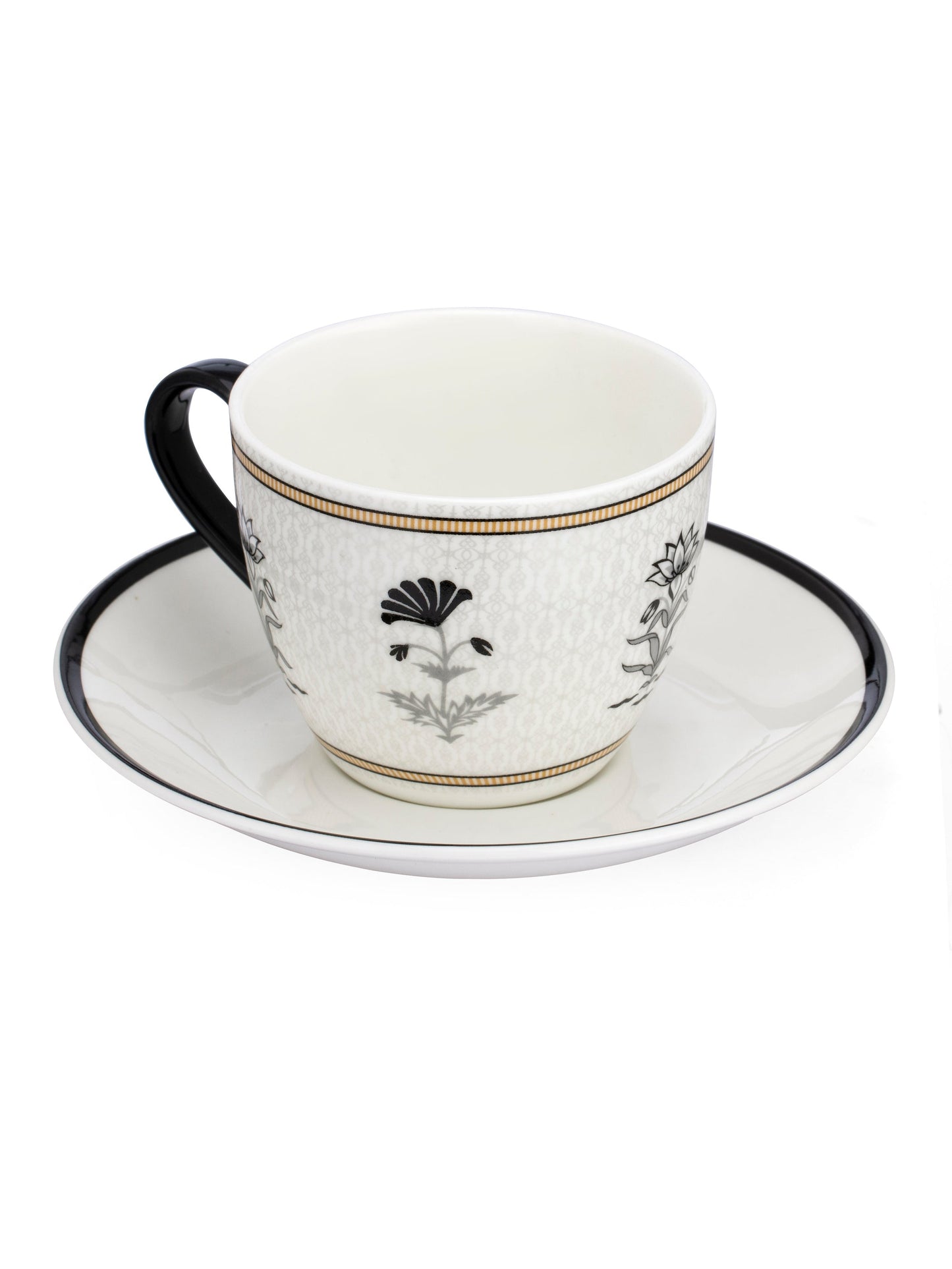 Cream Monochrome Cup & Saucer, 210ml, Set of 12 (6 Cups + 6 Saucers) (MC705)