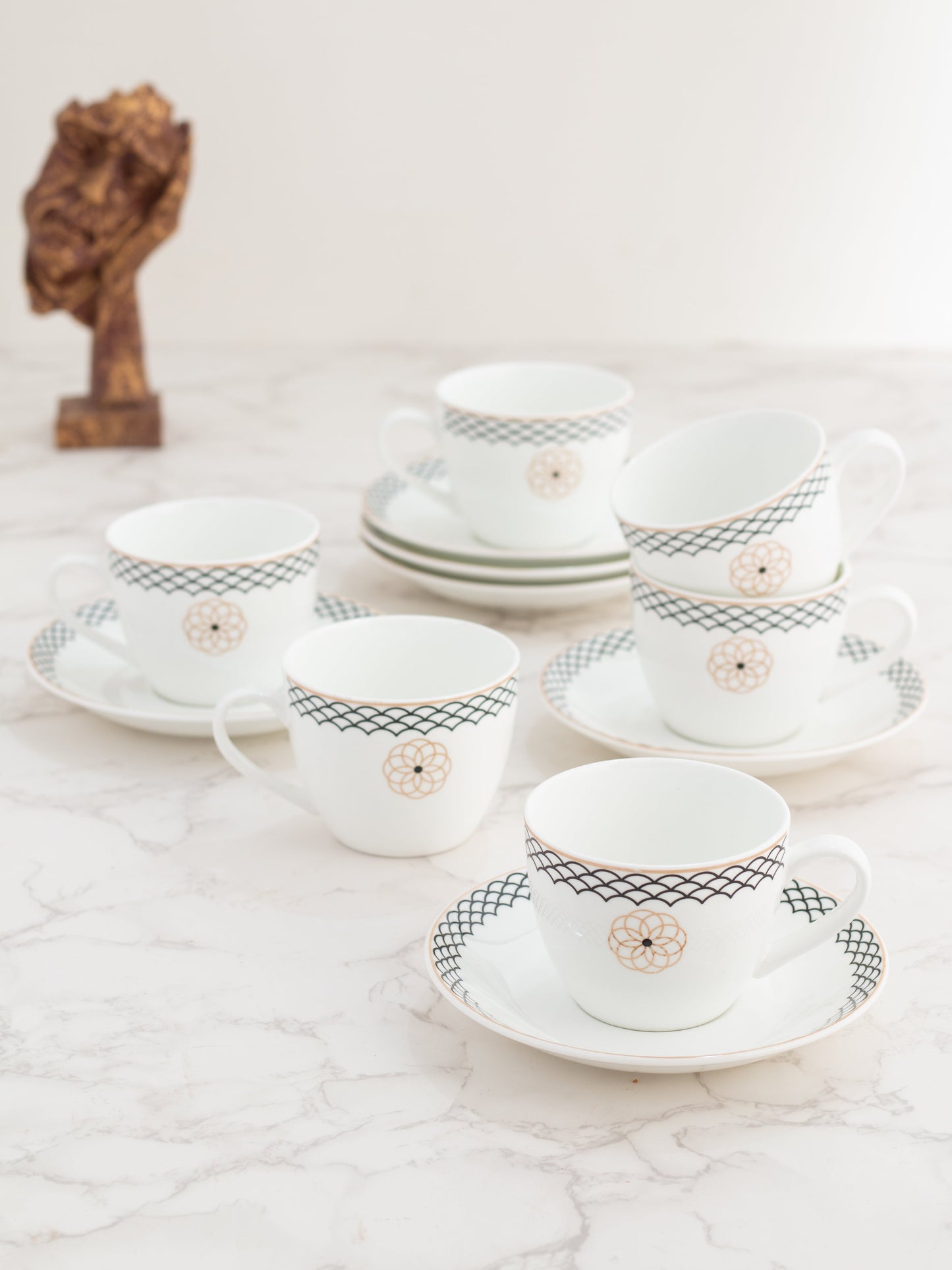 Cream Super Cup & Saucer, 210ml, Set of 12 (6 Cups + 6 Saucers) (S301)