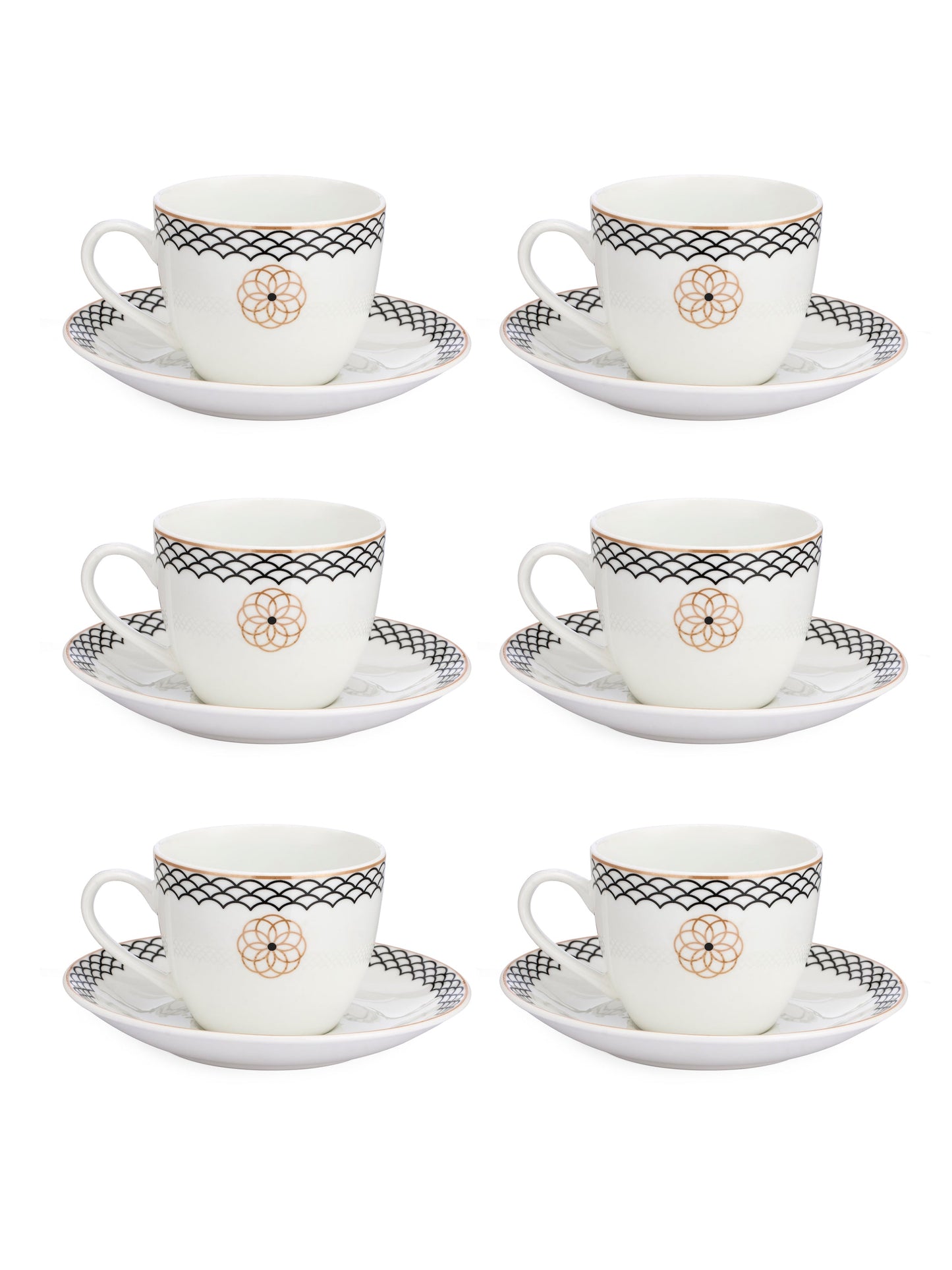 Cream Super Cup & Saucer, 210ml, Set of 12 (6 Cups + 6 Saucers) (S301)