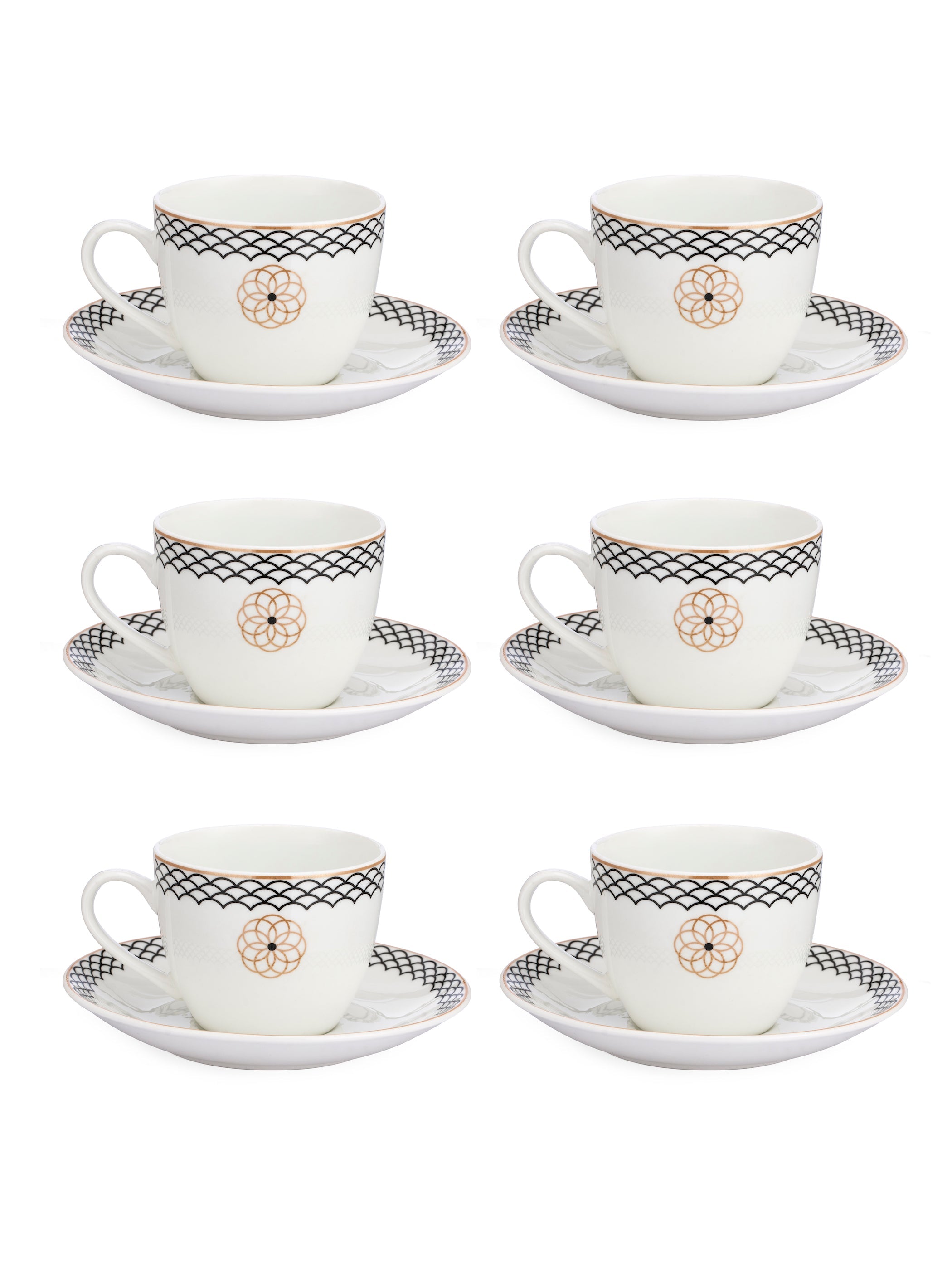 Cream Super Cup & Saucer, 210ml, Set of 12 (6 Cups + 6 Saucers) (S301)