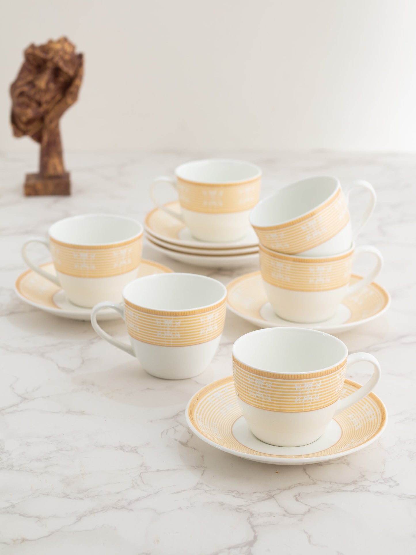 Cream Super Cup & Saucer, 210ml, Set of 12 (6 Cups + 6 Saucers) (S304)