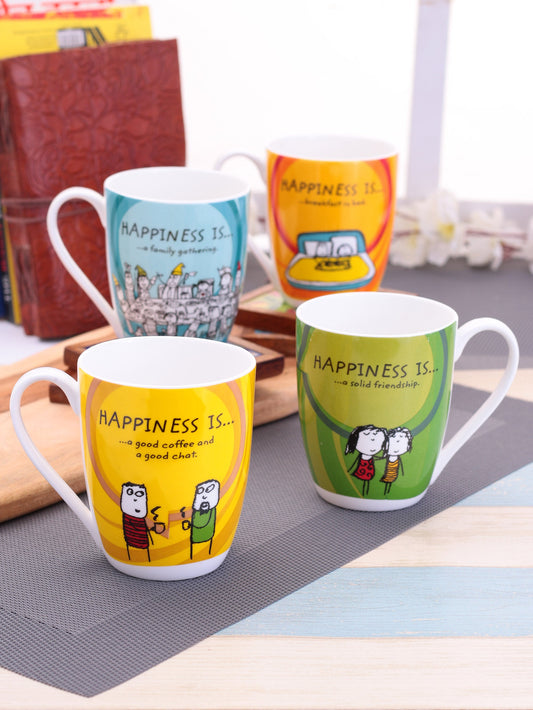 Happiness Is... Oxford Big Coffee & Milk Mug 320ml, Set of 4