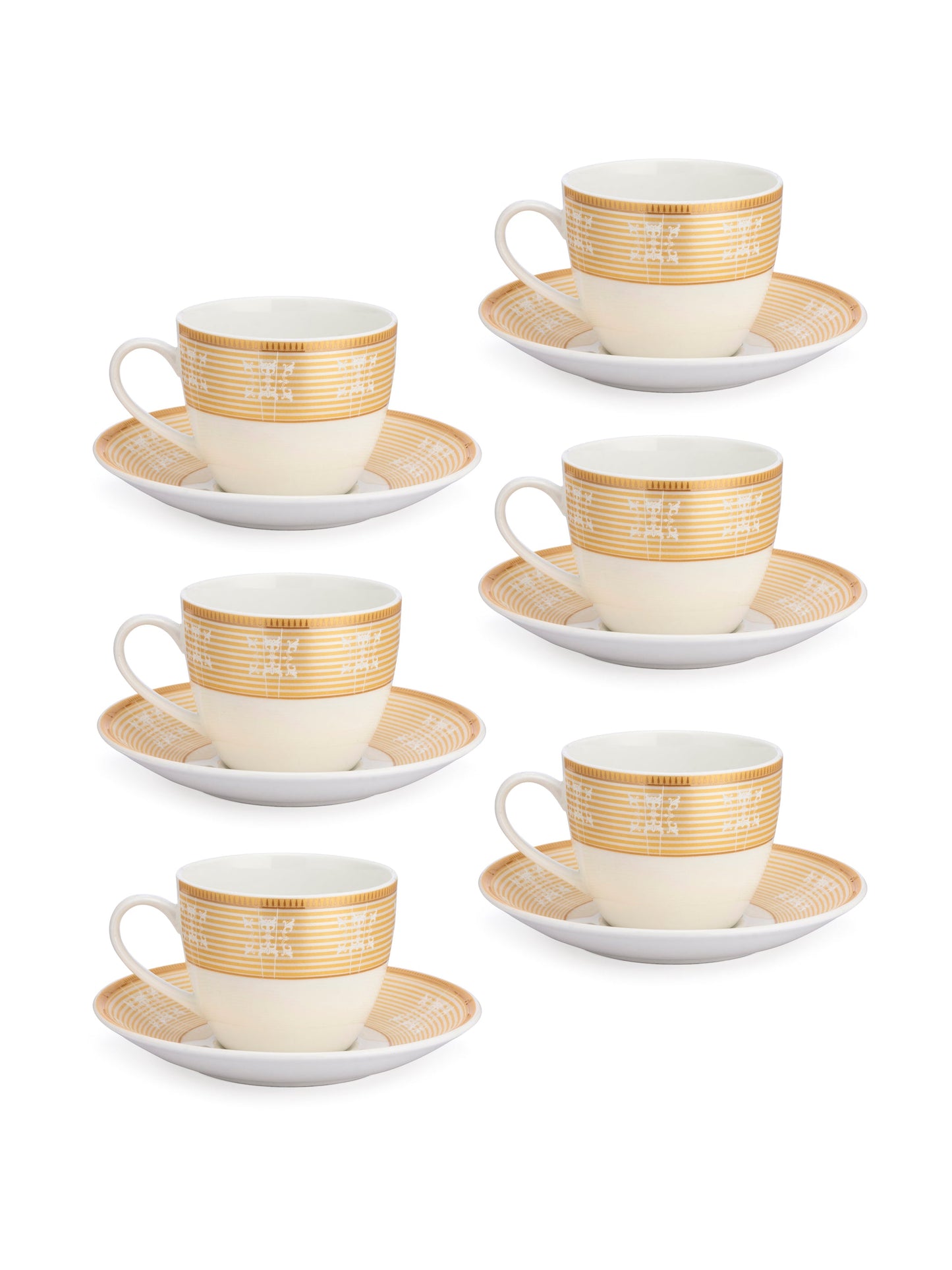 Cream Super Cup & Saucer, 210ml, Set of 12 (6 Cups + 6 Saucers) (S304)