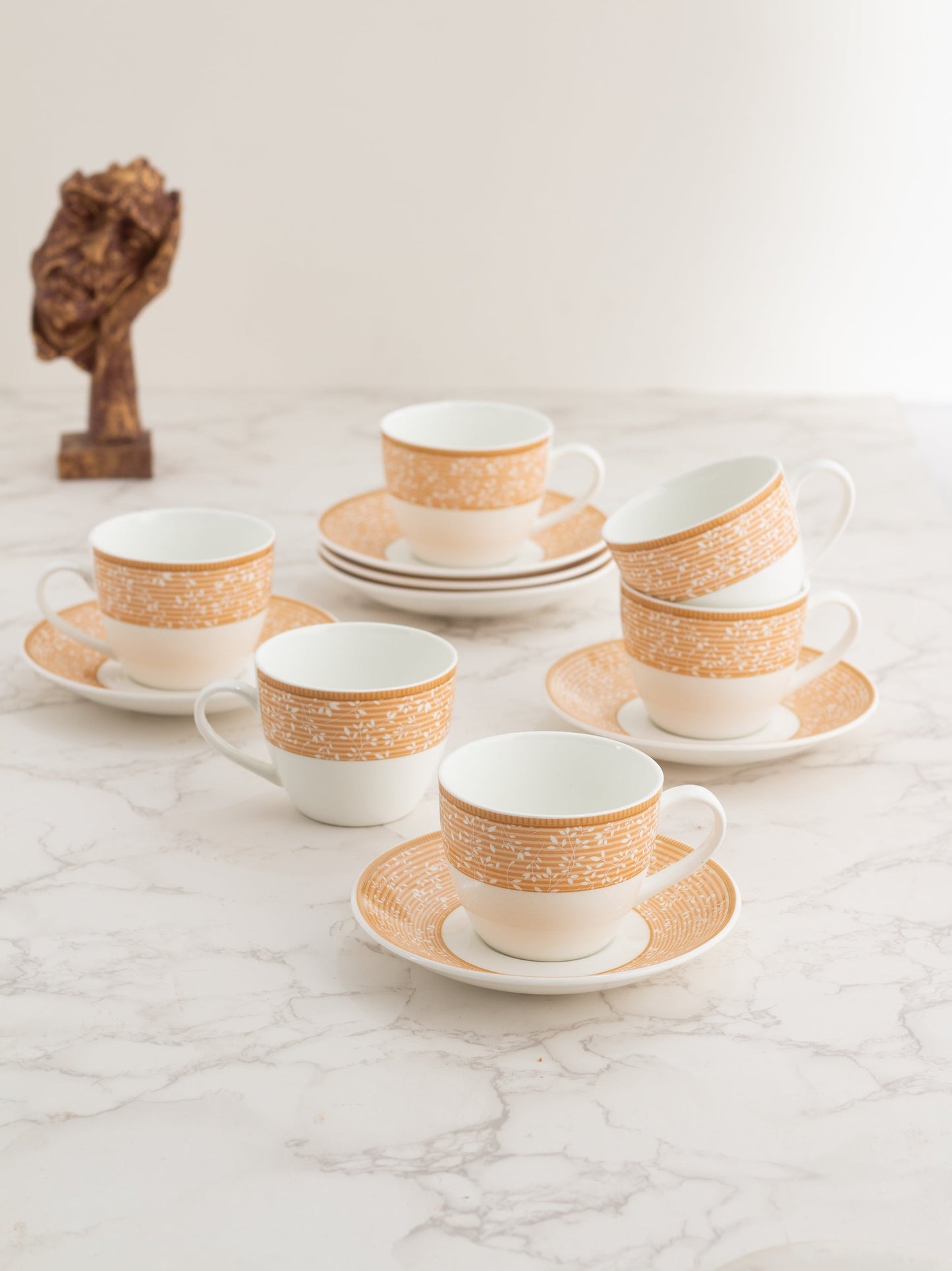 Cream Super Cup & Saucer, 210ml, Set of 12 (6 Cups + 6 Saucers) (S305)