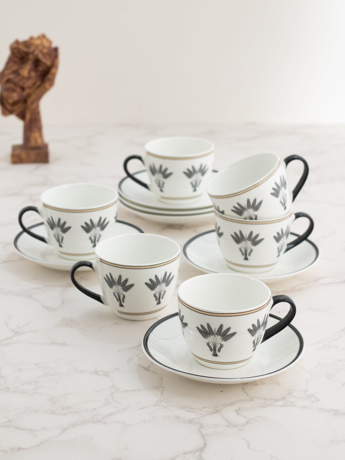 Cream Monochrome Cup & Saucer, 210ml, Set of 12 (6 Cups + 6 Saucers) (MC706)