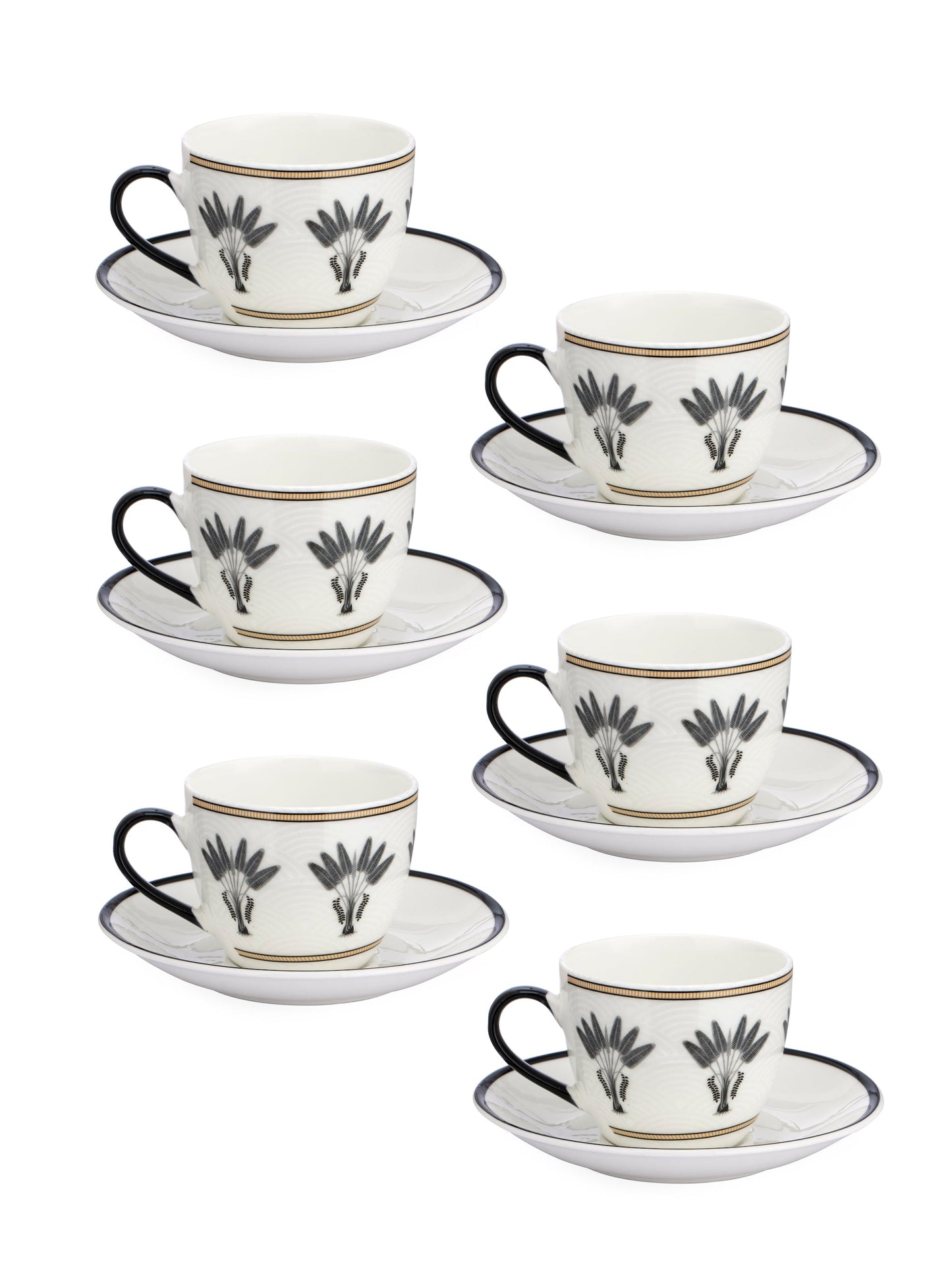 Cream Monochrome Cup & Saucer, 210ml, Set of 12 (6 Cups + 6 Saucers) (MC706)