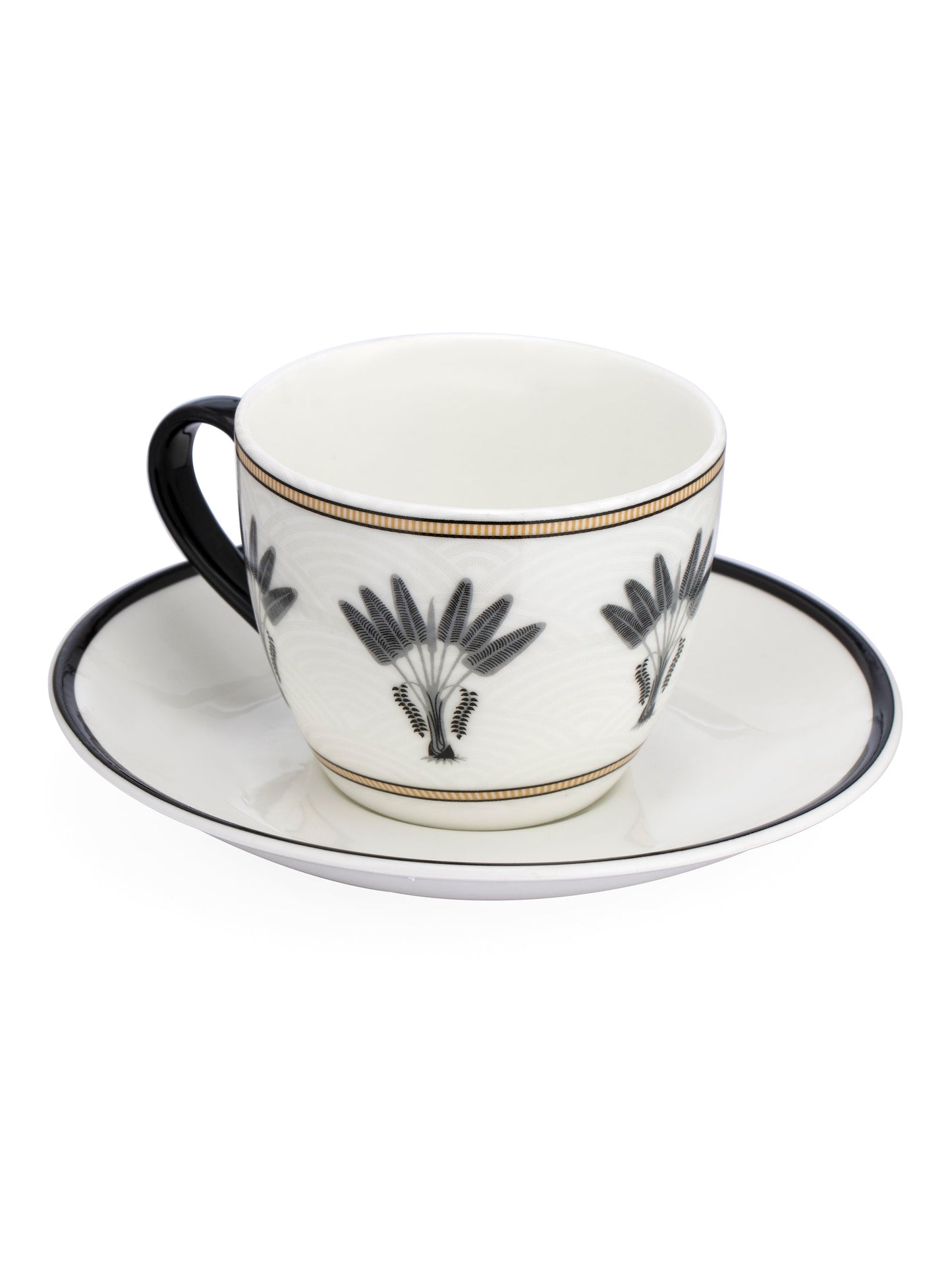 Cream Monochrome Cup & Saucer, 210ml, Set of 12 (6 Cups + 6 Saucers) (MC706)