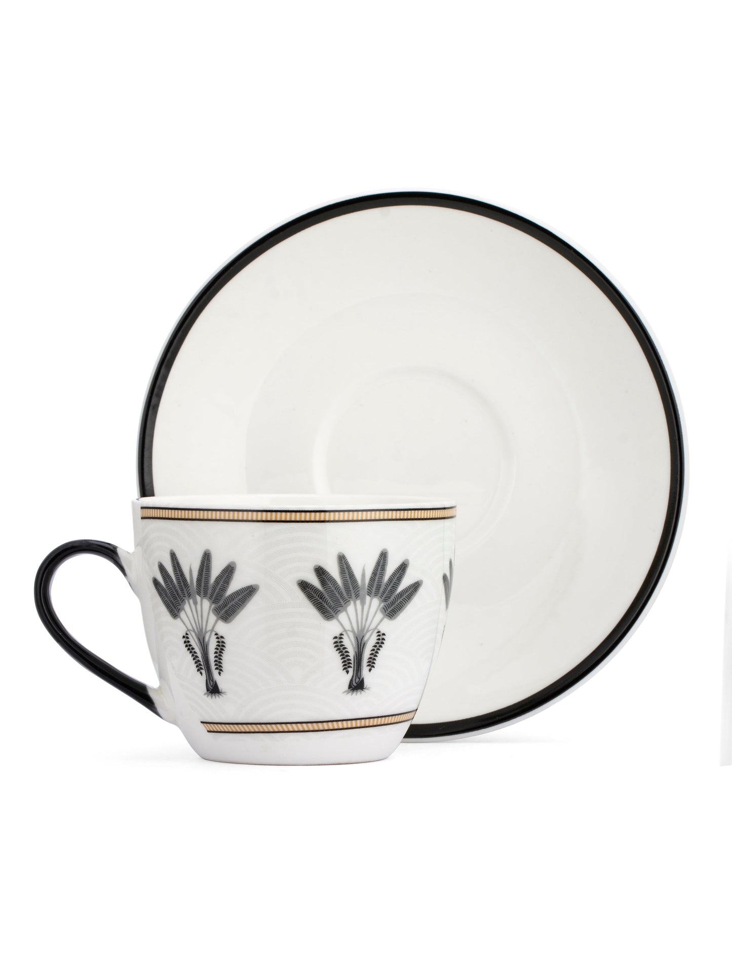 Cream Monochrome Cup & Saucer, 210ml, Set of 12 (6 Cups + 6 Saucers) (MC706)