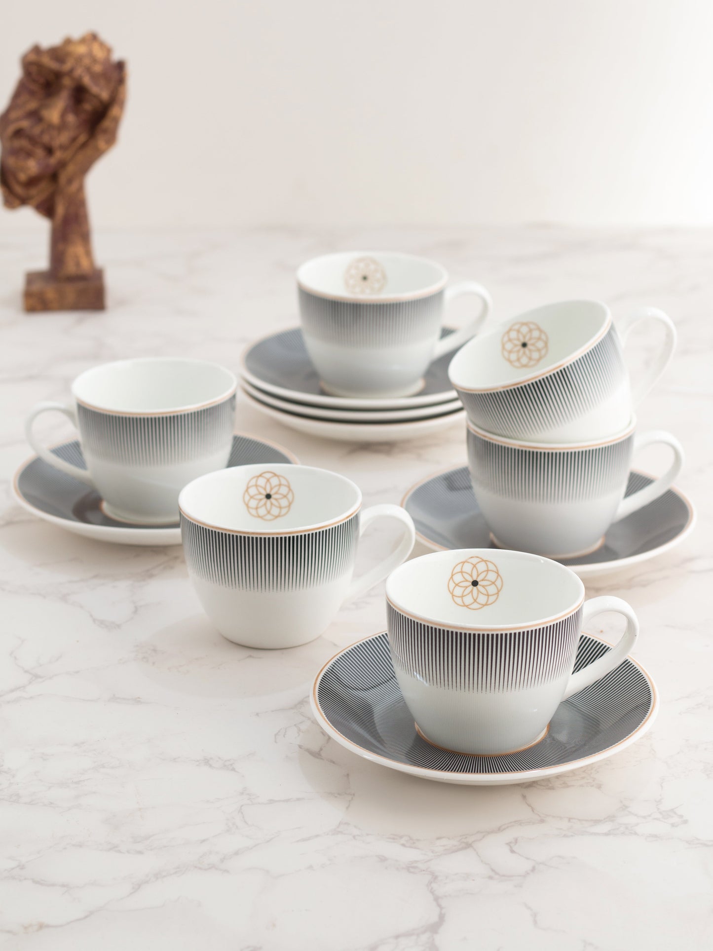 Cream Super Cup & Saucer, 210ml, Set of 12 (6 Cups + 6 Saucers) (S303)