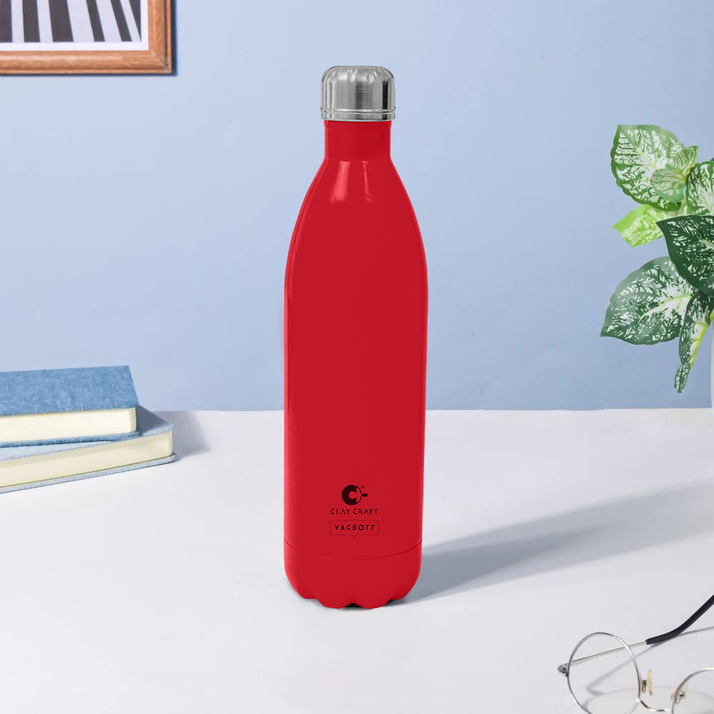 Vacbott Vaccum Bottle, 1000ml Stark Double Walled 24 Hours Hot and Cold Water Bottle with Bag, 1000 ml, Red