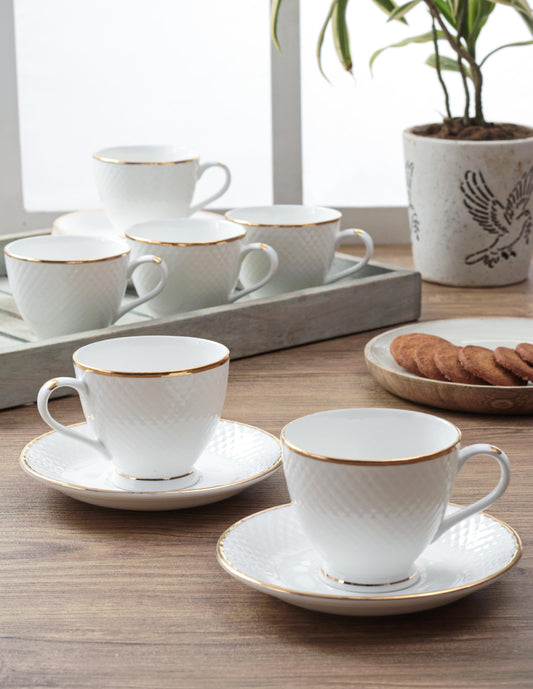 Diamond Cup & Saucer, 210ml, Set of 12 (6 Cups + 6 Saucers)